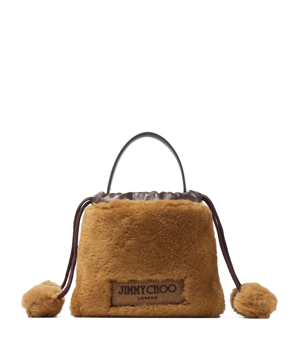 Jimmy Choo Shearling Drawstring Pouch Teddy/chocolate/ligh
