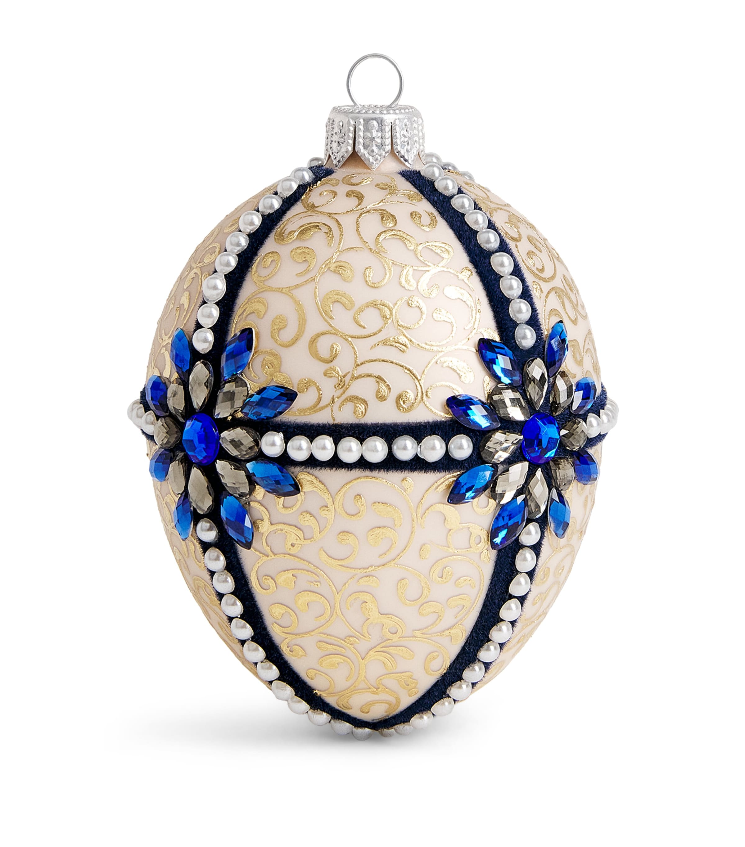 Harrods Pearl and Crystal-Embellished Egg Bauble Crmy Stin Matte