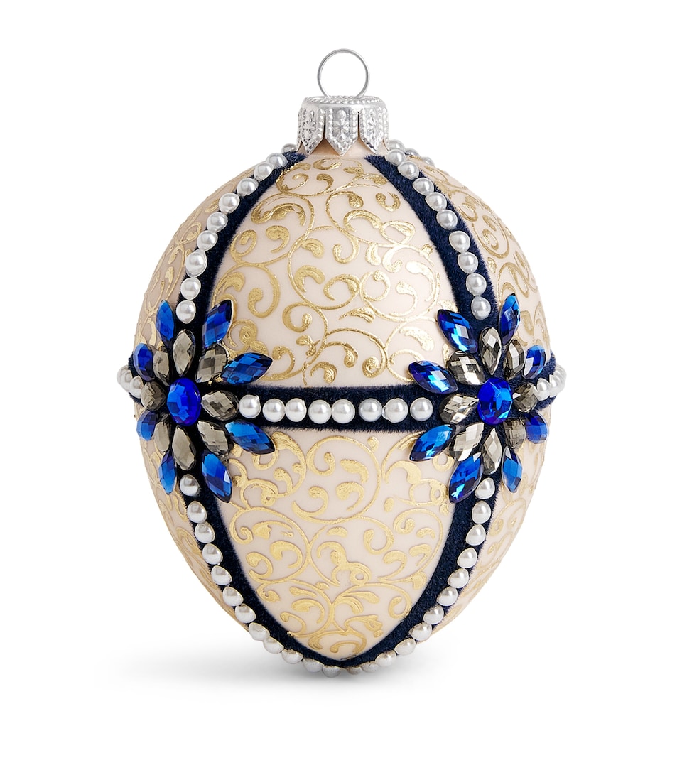 Harrods Pearl and Crystal-Embellished Egg Bauble Crmy Stin Matte