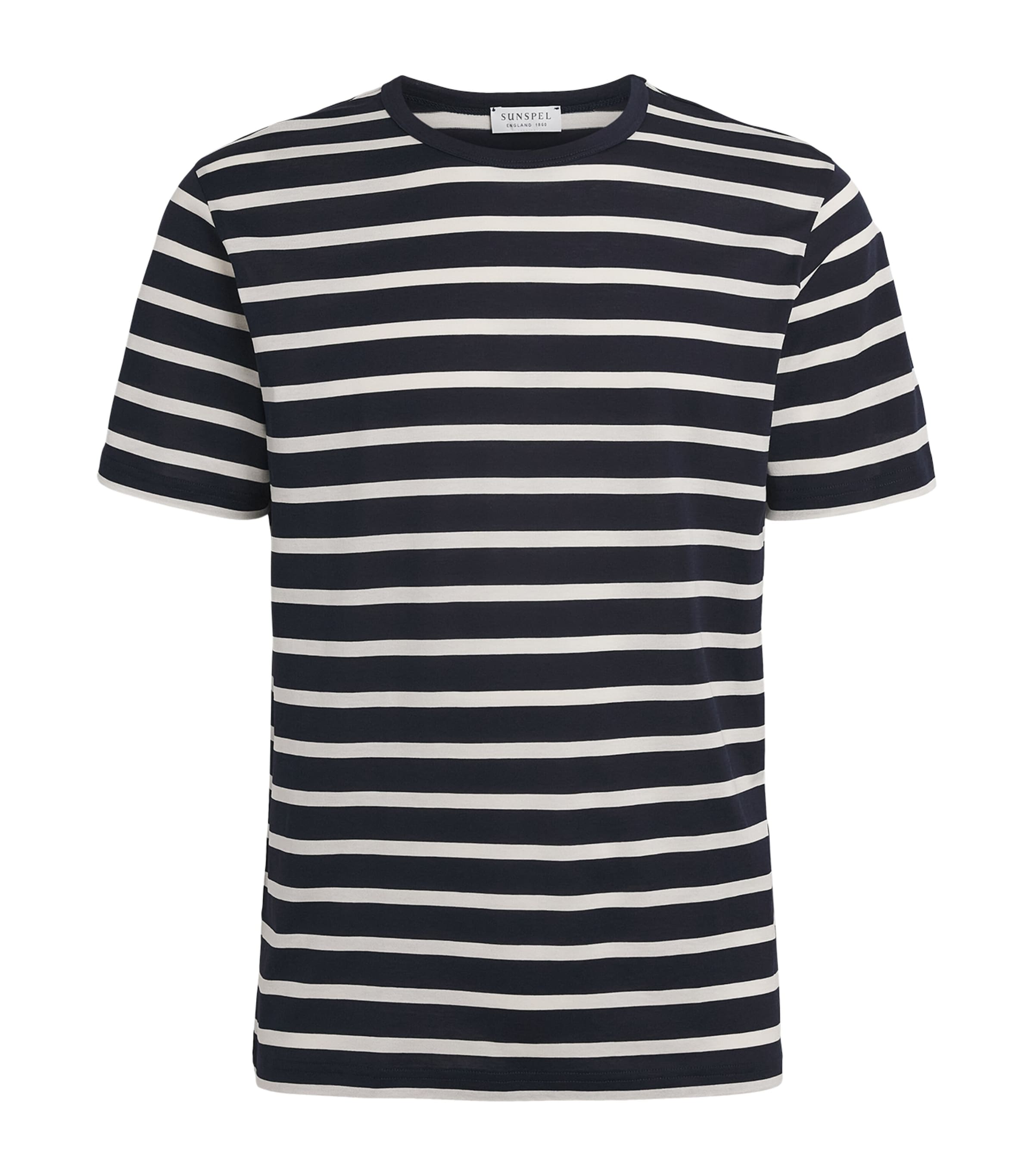 Sunspel Mens Supima Cotton Stripe Classic T-Shirt Stdz Navy/ecru