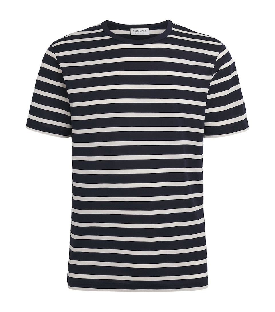 Sunspel Mens Supima Cotton Stripe Classic T-Shirt Stdz Navy/ecru
