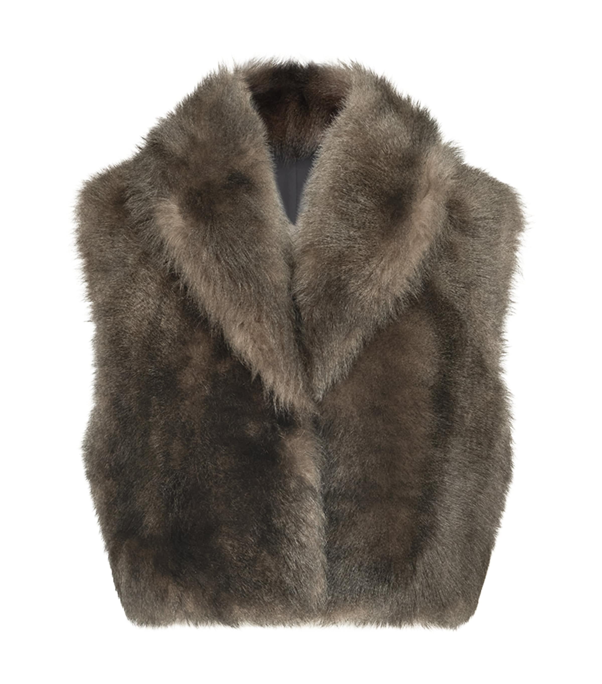 Brunello Cucinelli Womens Shearling Sleeveless Jacket Marrone Focato