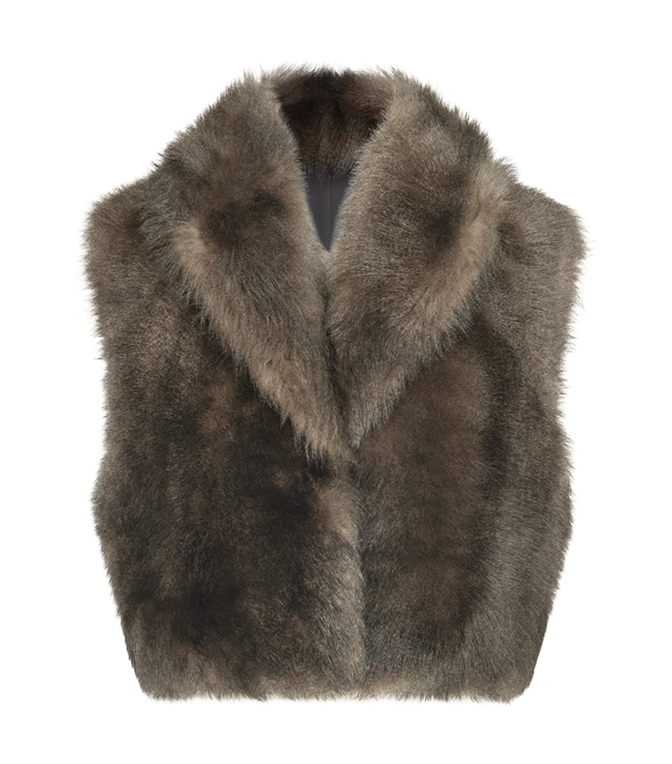 Brunello Cucinelli Womens Shearling Sleeveless Jacket Marrone Focato