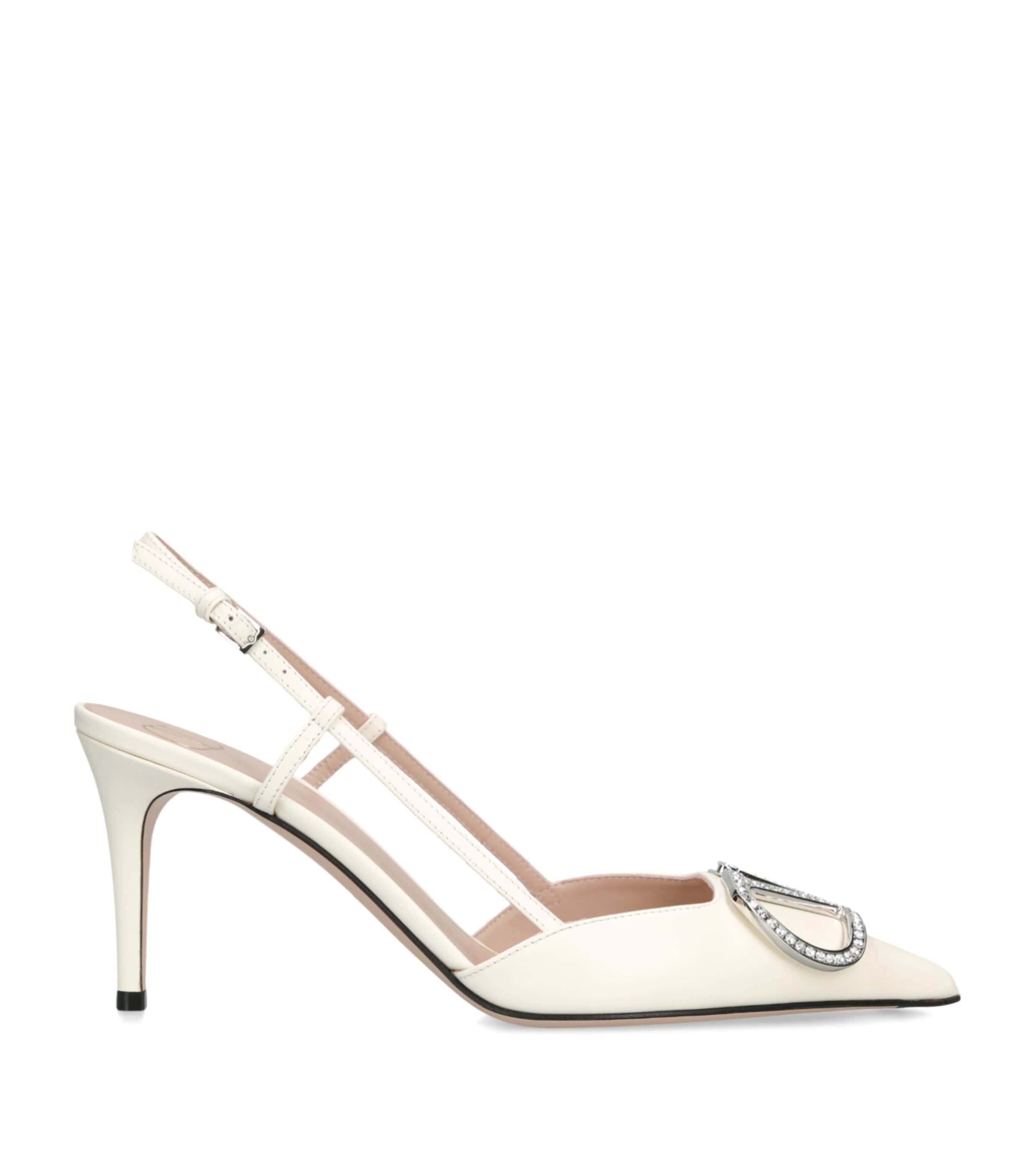 Valentino Garavani Leather VLogo Slingback Pumps 80 White