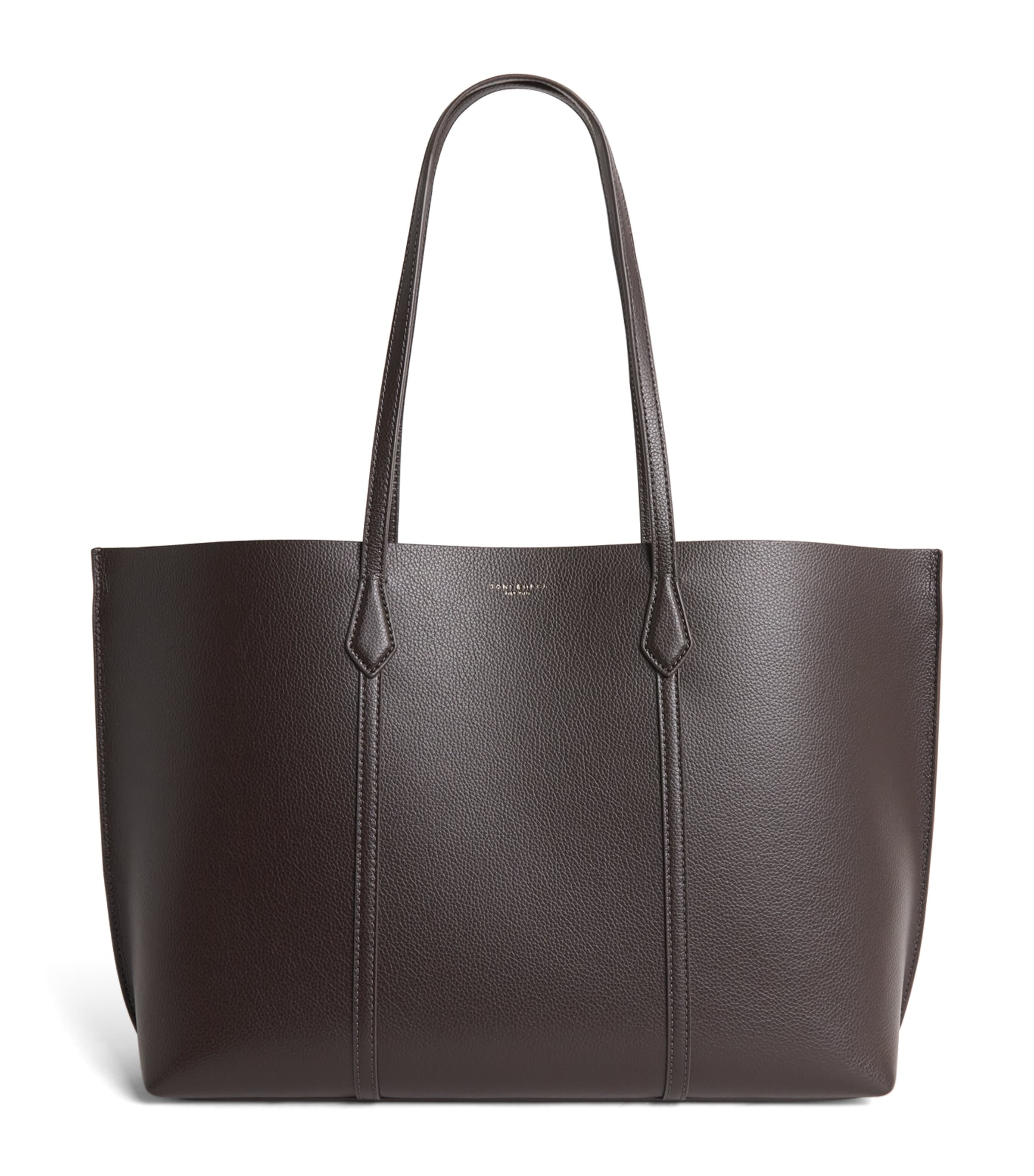 Tory Burch Leather Perry Tote Bag Deep Brown
