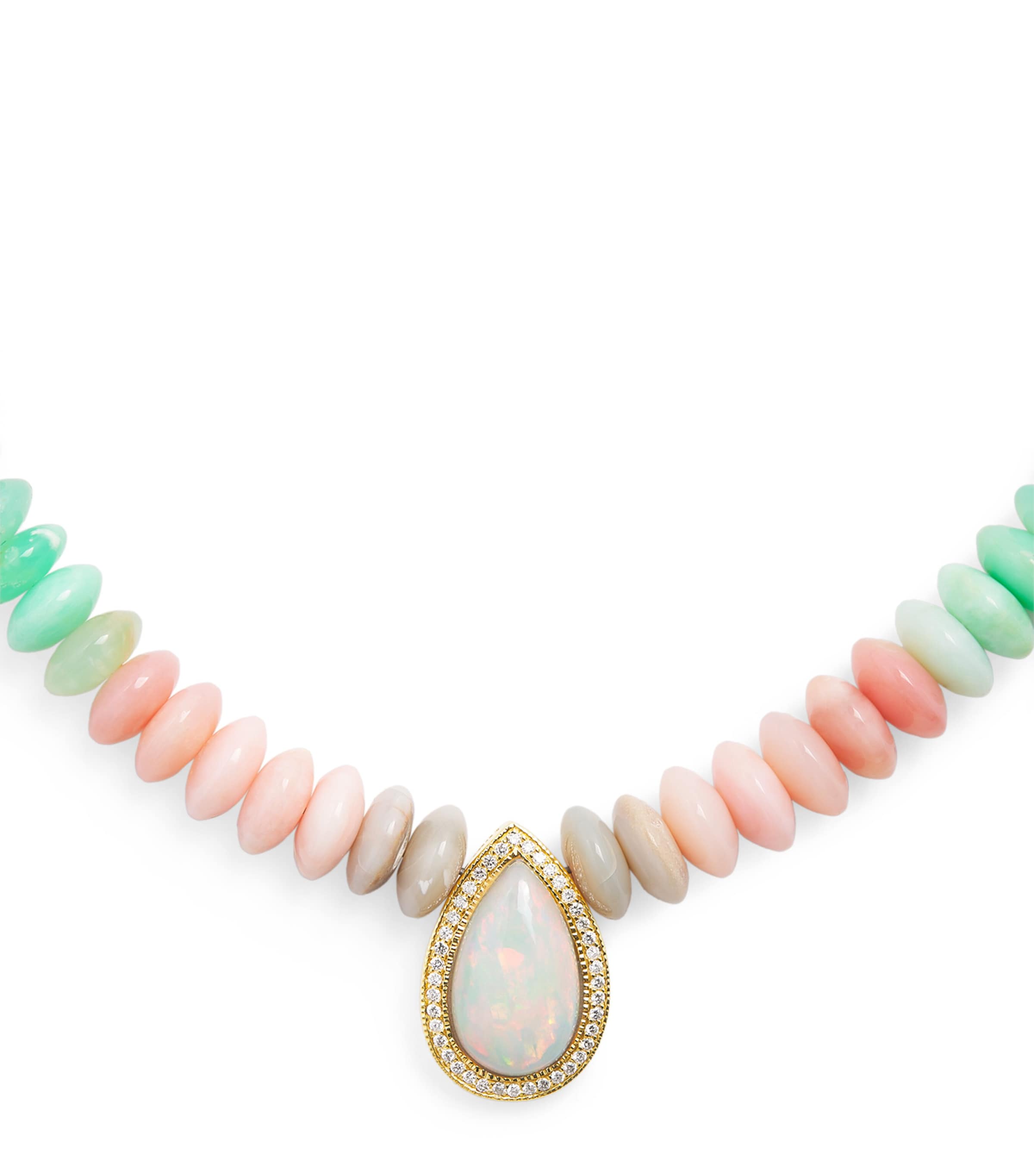Yellow Gold, Diamond and Opal Beaded Necklace