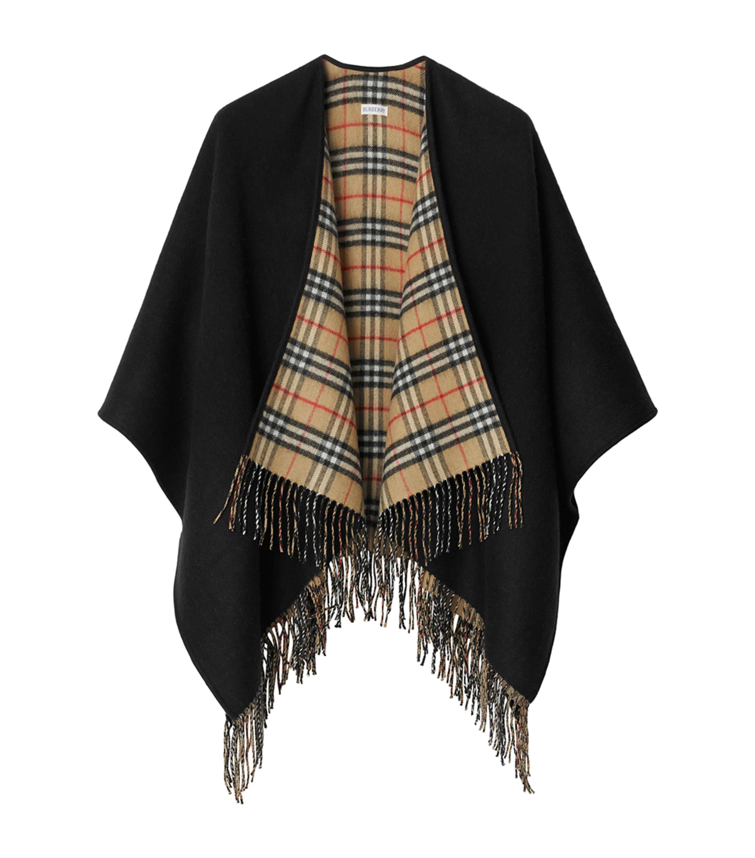 Wool Reversible Check Cape
