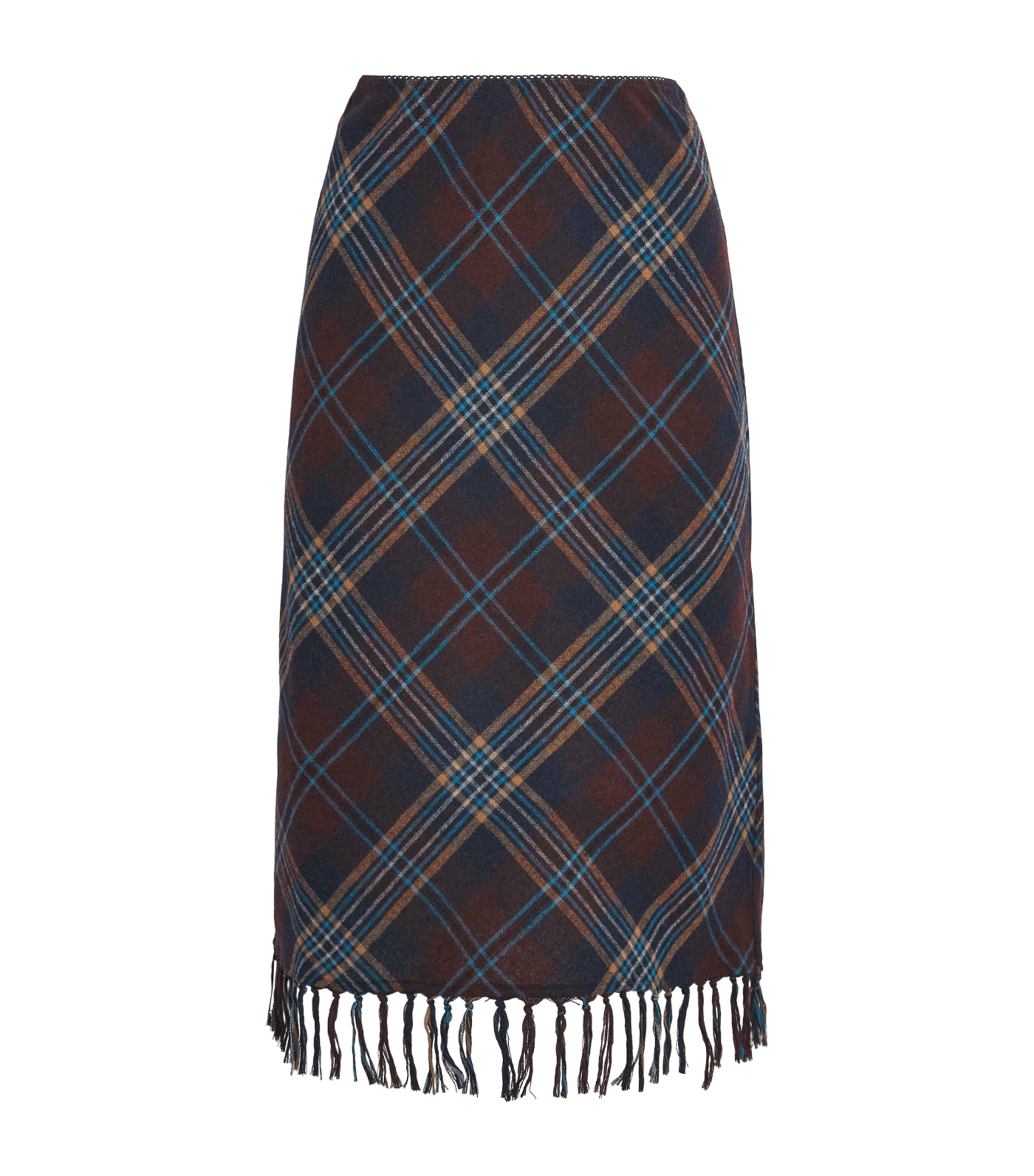 DÔEN Womens Plaid Fringe Elowette Midi Skirt Willoughby Plaid