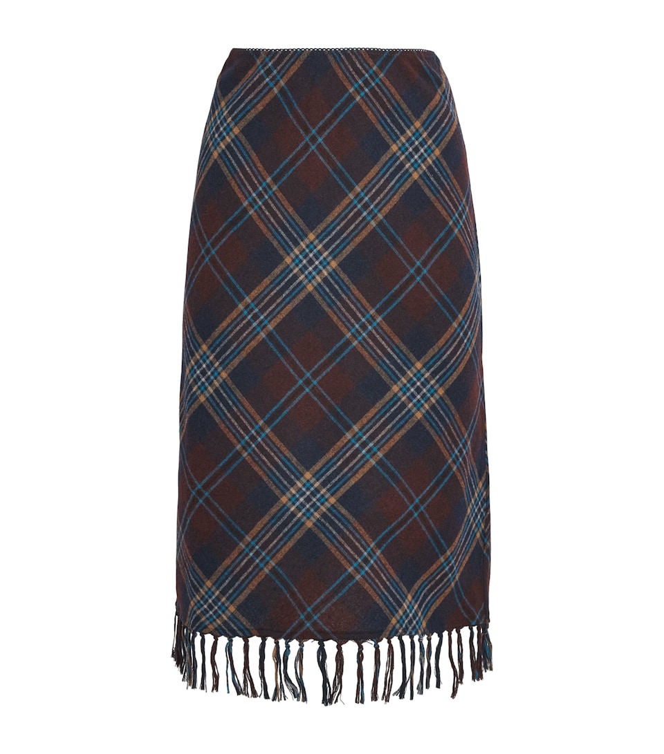 DÔEN Womens Plaid Fringe Elowette Midi Skirt Willoughby Plaid