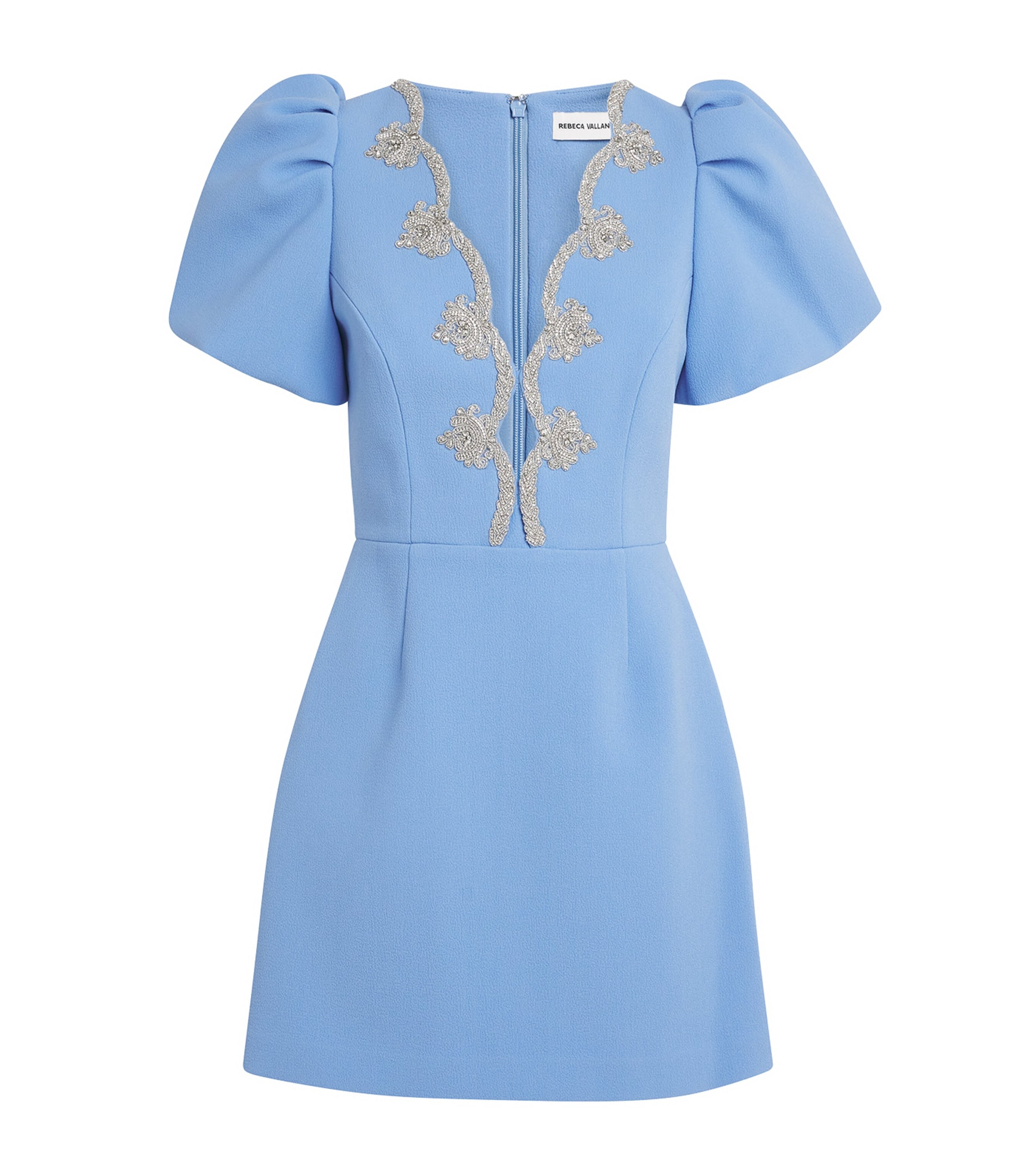 Rebecca Vallance Womens Embellished Halterneck Harlynn Mini Dress Powder Blue