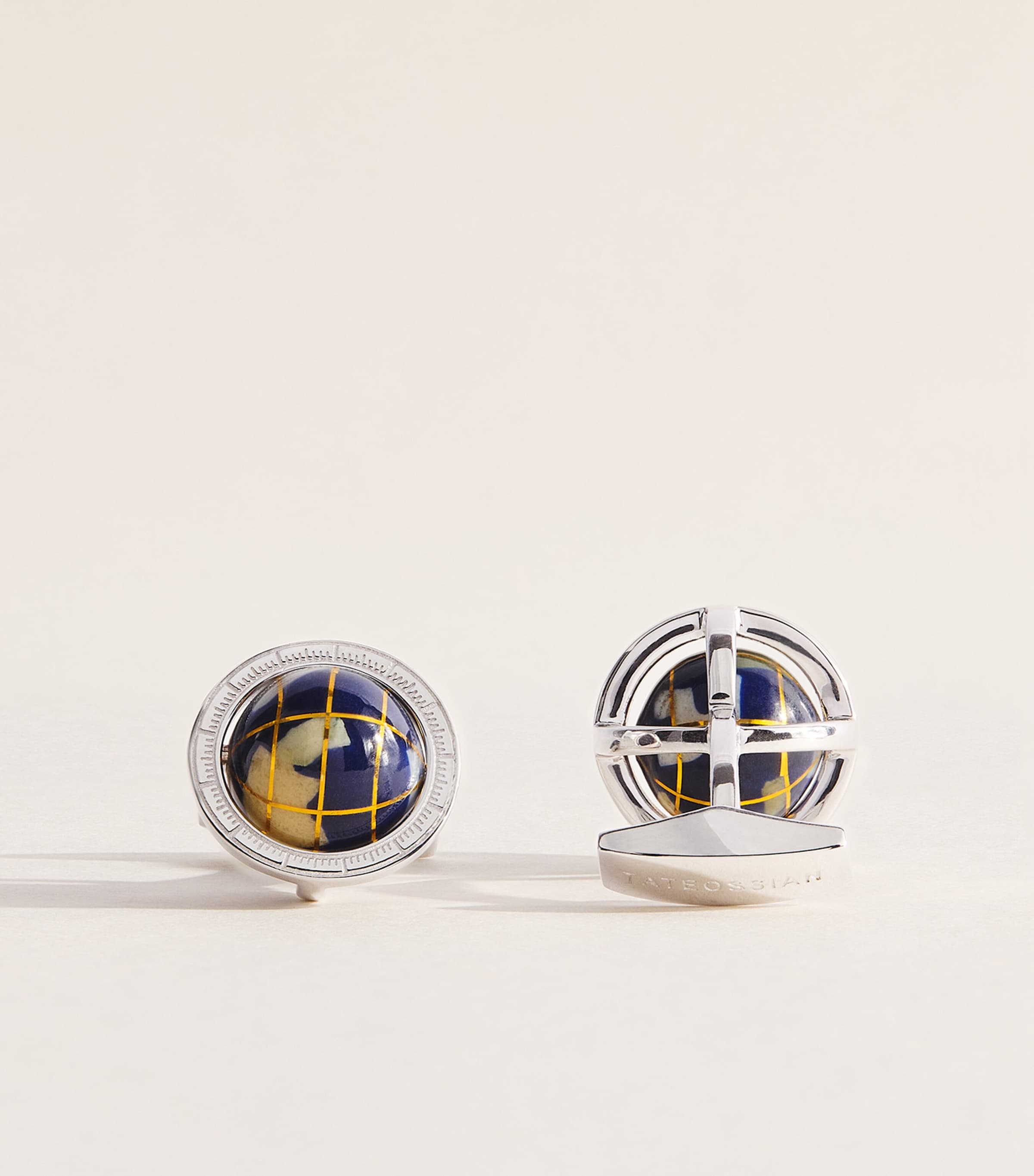 Tateossian Sterling Silver and Lapis Lazuli Globe Cufflinks Silver
