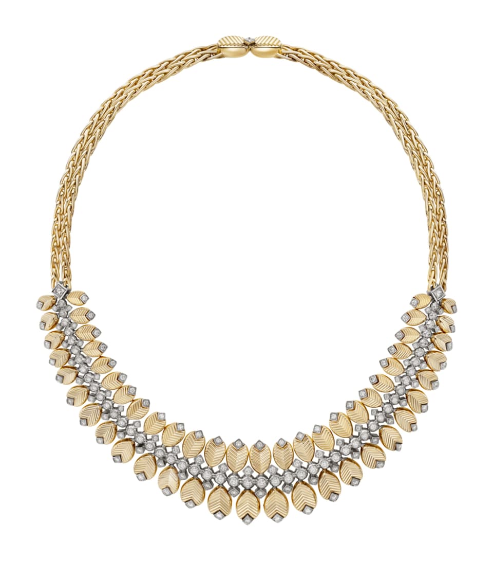 Yellow Gold, White Gold and Diamond Grain de Café Necklace