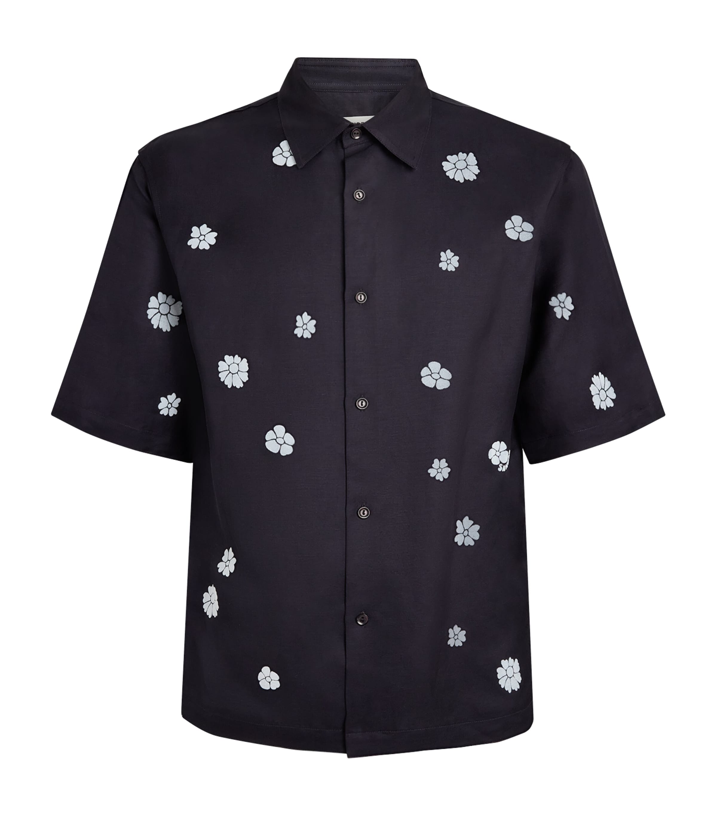 Sandro Paris Mens Flocked Floral Short-Sleeve Shirt Midnight Blue
