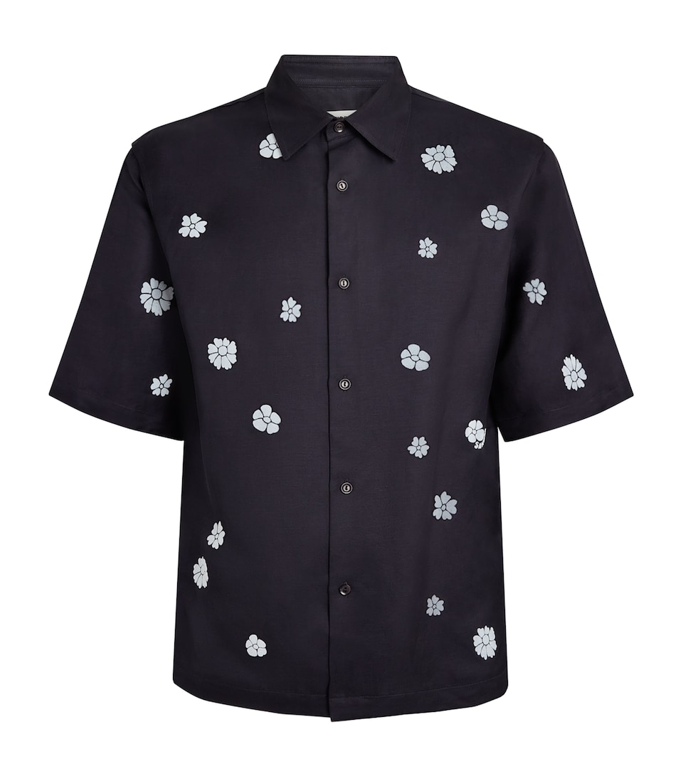 Sandro Paris Mens Flocked Floral Short-Sleeve Shirt Midnight Blue