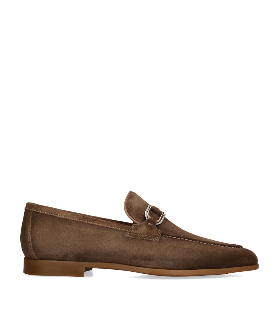 Magnanni Suede Side-Buckle Loafers Beige