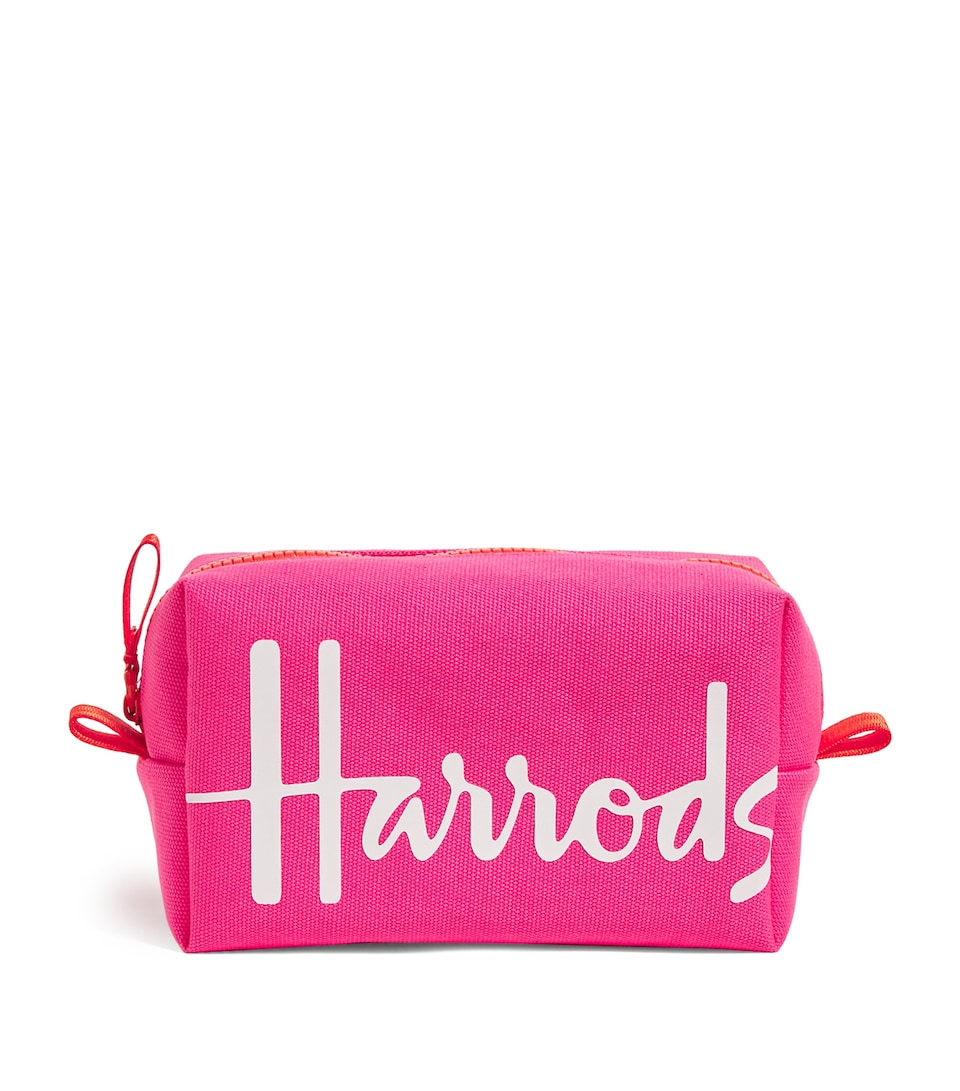 Harrods Cotton Logo Cosmetics Bag Bright Pink