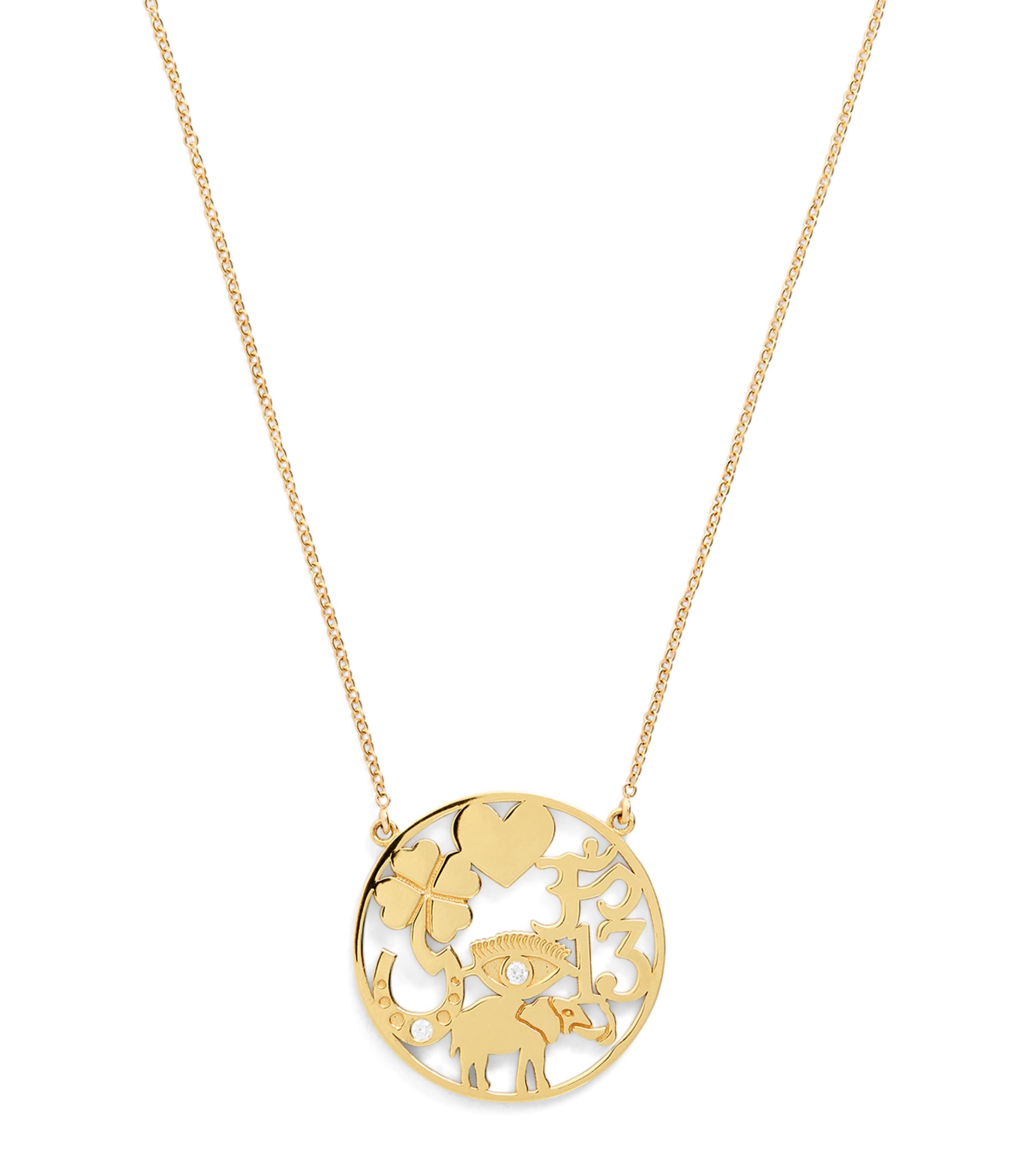 Yellow Gold and Diamond Good Luck Necklace