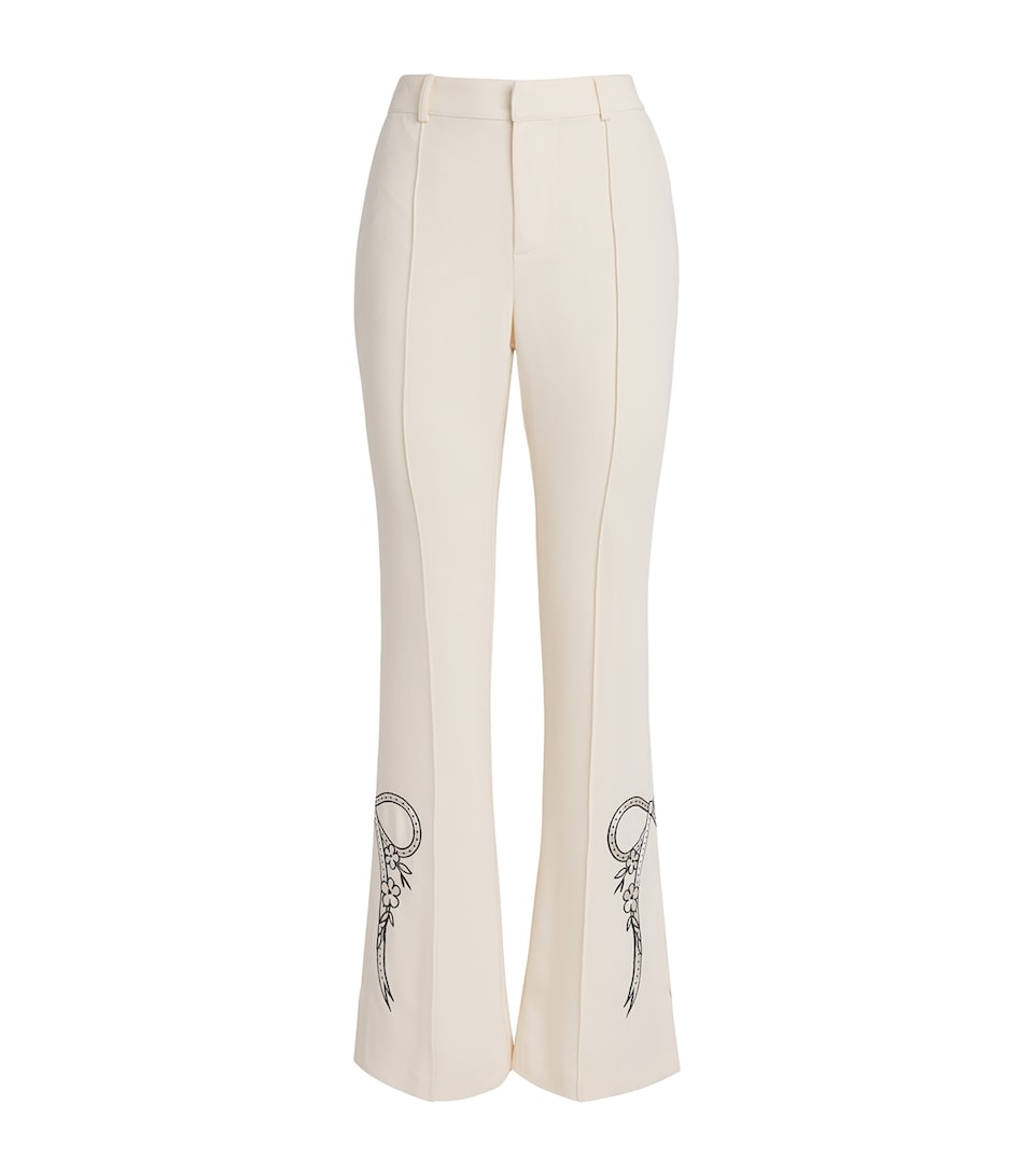 Cinq A Sept Womens Embroidered Bow Abeline Trousers Gardenia / Black