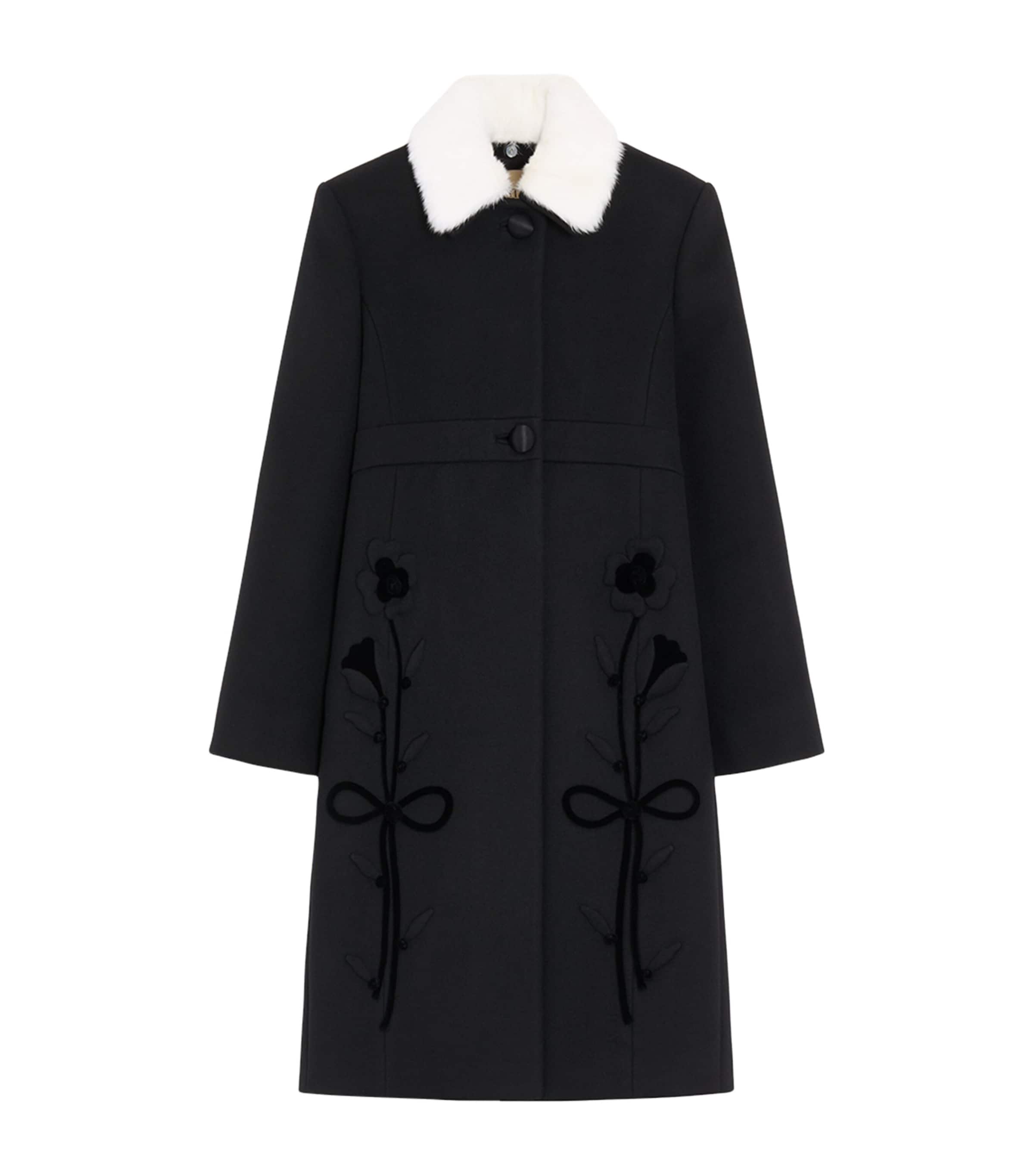 Valentino Womens Wool-Cashmere Embroidered Coat