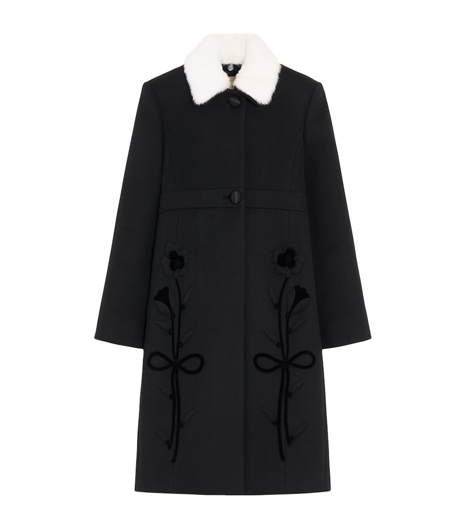 Valentino Womens Wool-Cashmere Embroidered Coat
