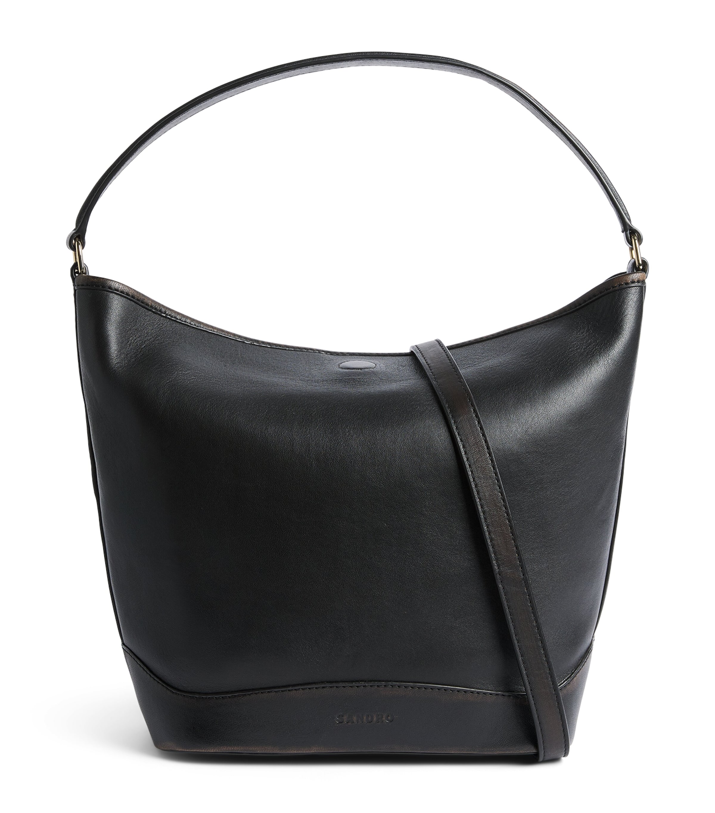 Sandro Paris Leather Tangoso Bucket Bag Brown