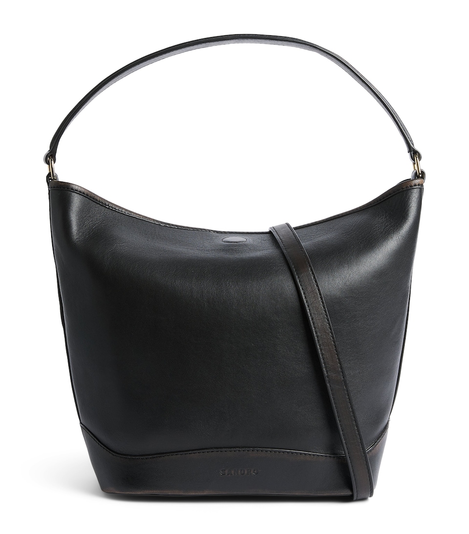Sandro Paris Leather Tangoso Bucket Bag Brown