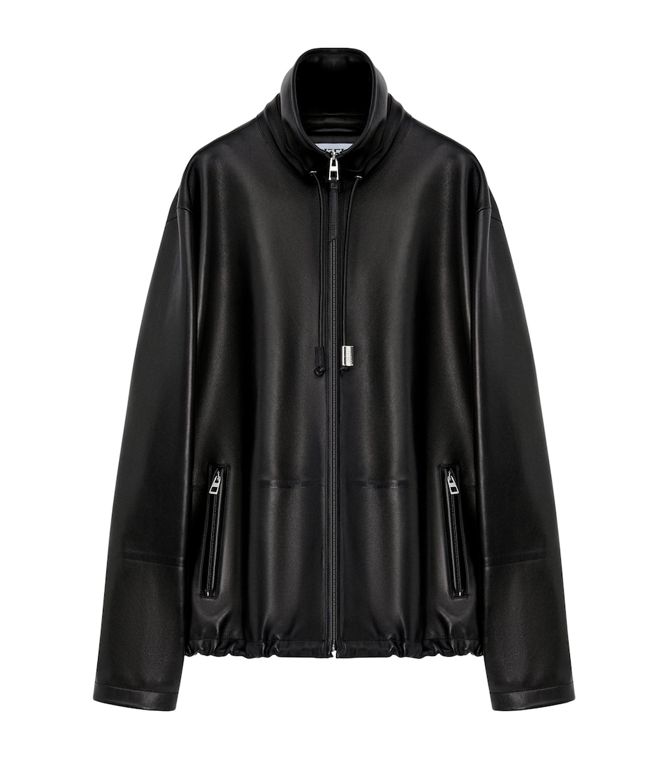 LOEWE Mens Leather Track Jacket Black