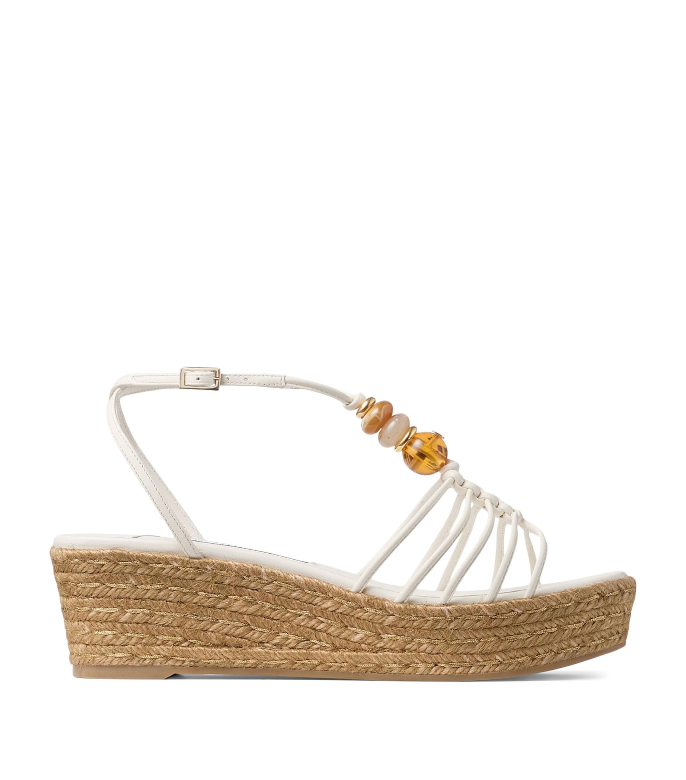 Jimmy Choo Lemi 50 Leather Wedge Sandals Latte Mix