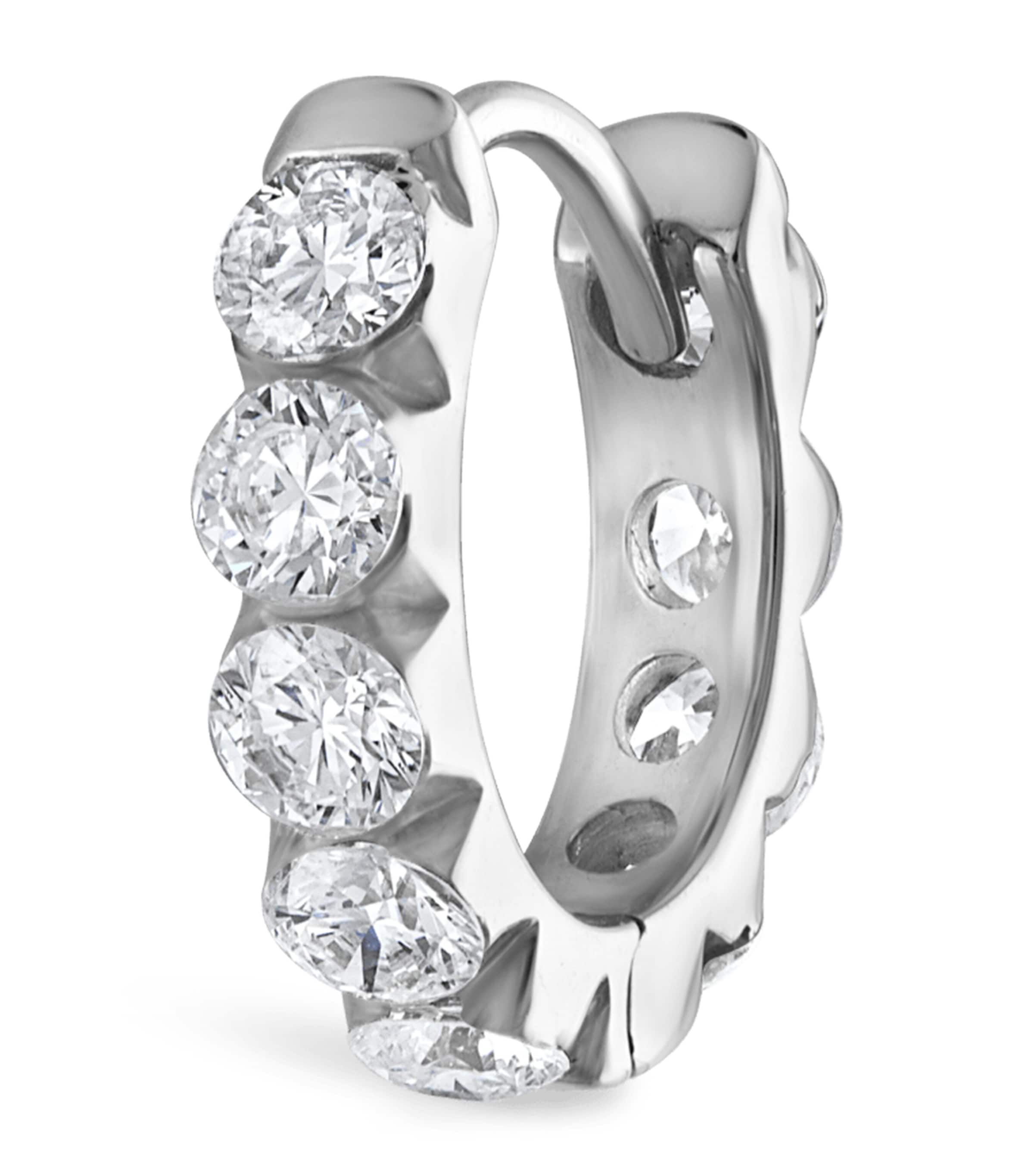 White Gold Invisible Set Large Diamond Eternity Hoop Earring (8mm)