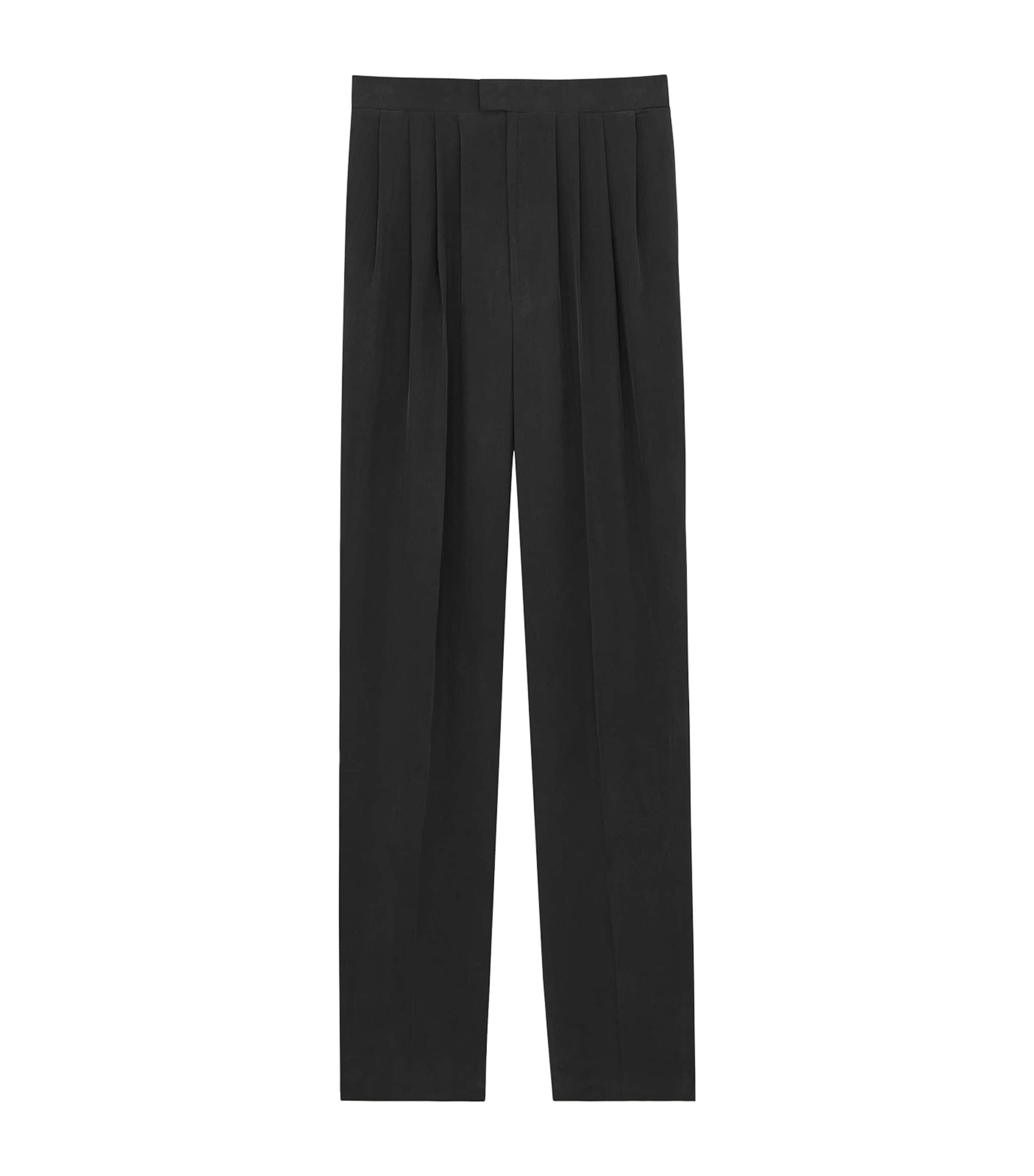 Silk Pleated Straight Trousers