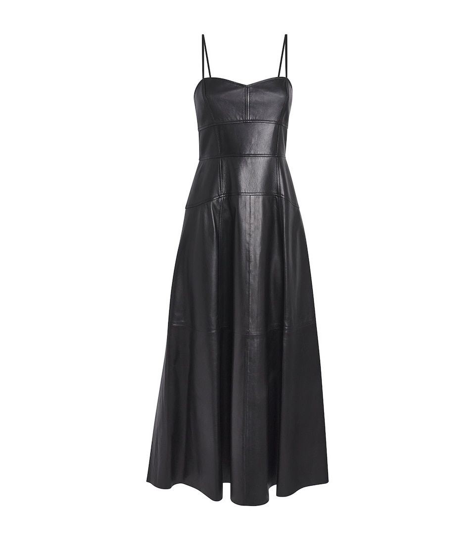 Ulla Johnson Womens Nappa Leather Adelina Midi Dress Noir