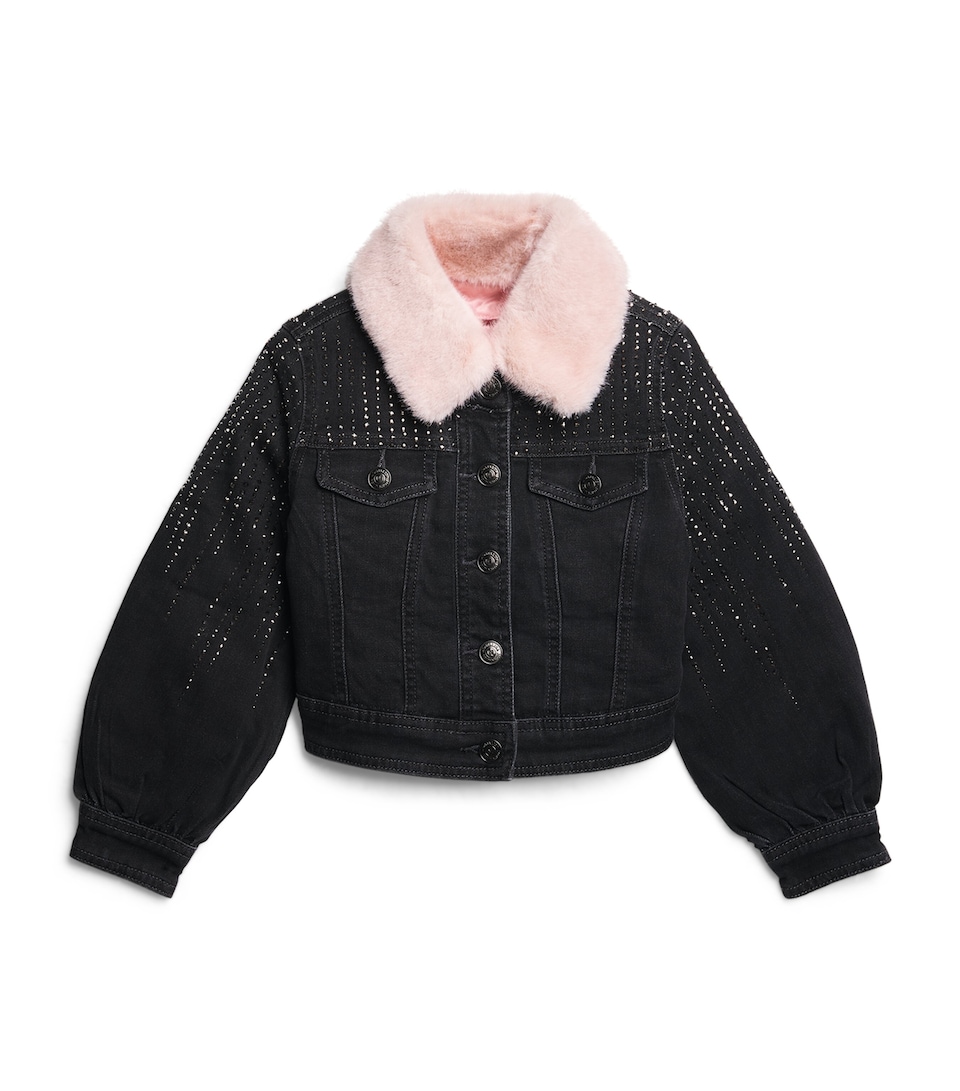 Monnalisa Rhinestone-Embellished Denim Puffer Jacket (4-12 Years) Grigio Medio