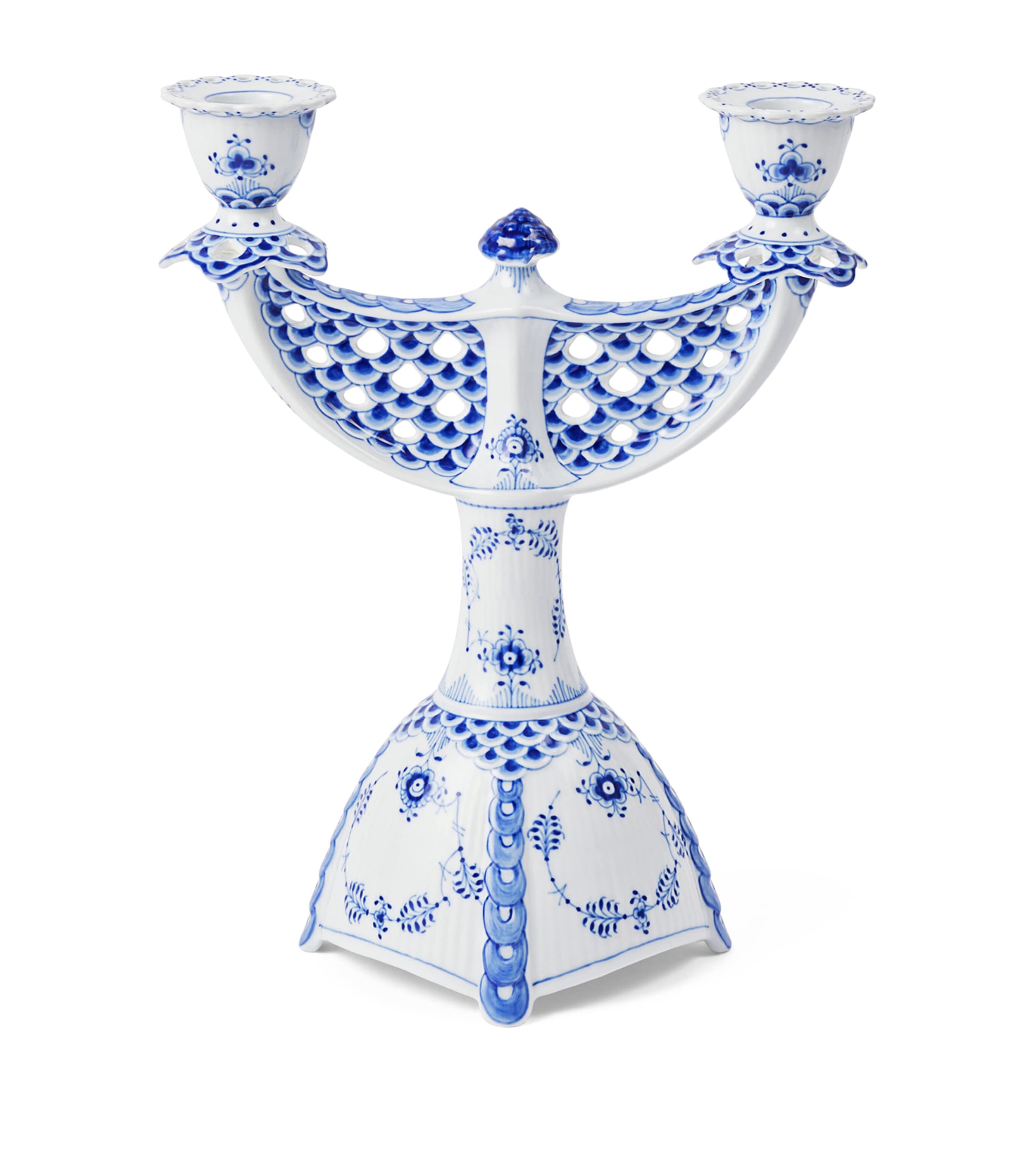 Royal Copenhagen Blue Fluted Full Lace Candelabra (26cm) Blue