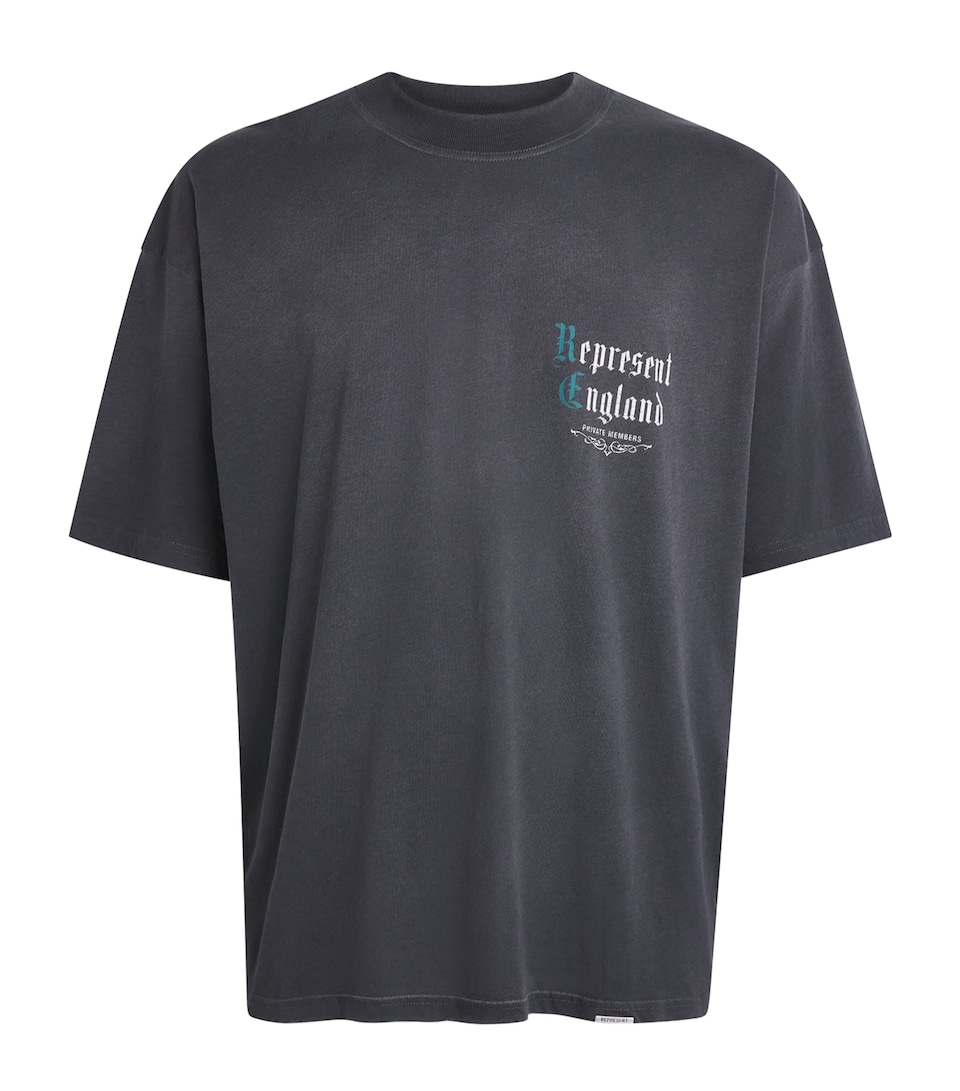 Represent Mens Cotton Private Members T-Shirt Stained Black