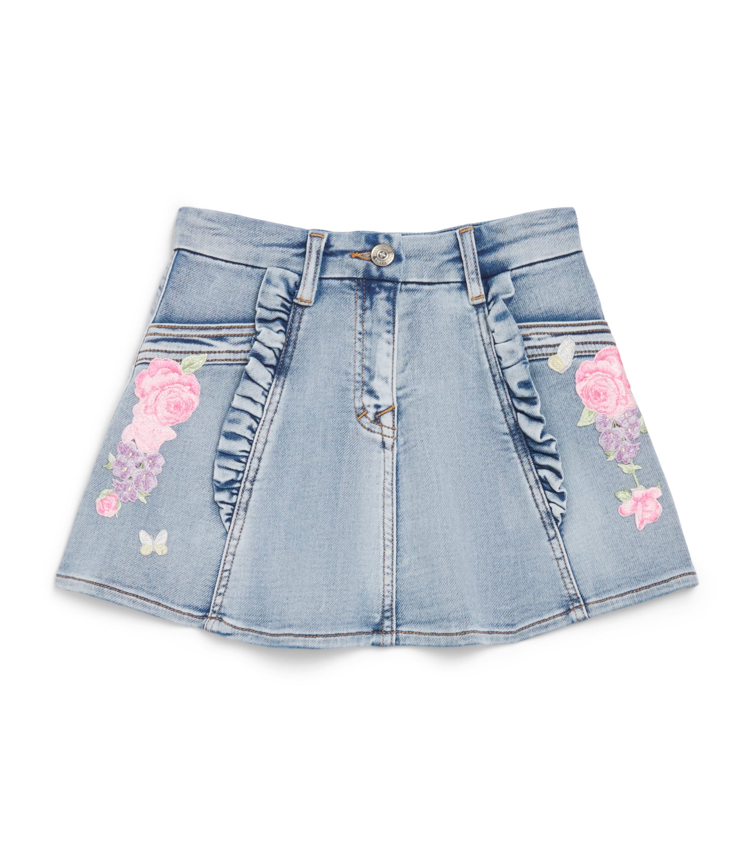 Monnalisa Denim Floral Appliqué Skirt (2-12 Years) Indigo Denim
