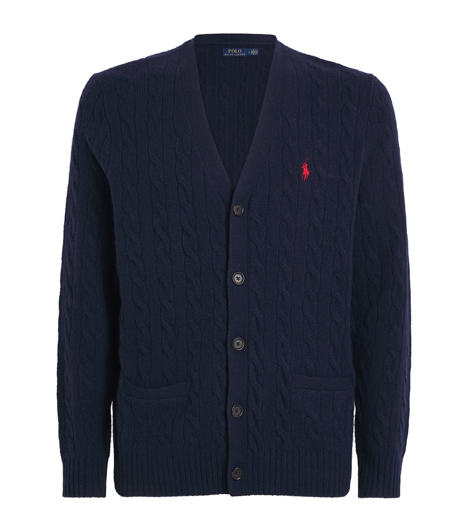 Polo Ralph Lauren Mens Wool-Cashmere Cable-Knit Cardigan Hunter Navy