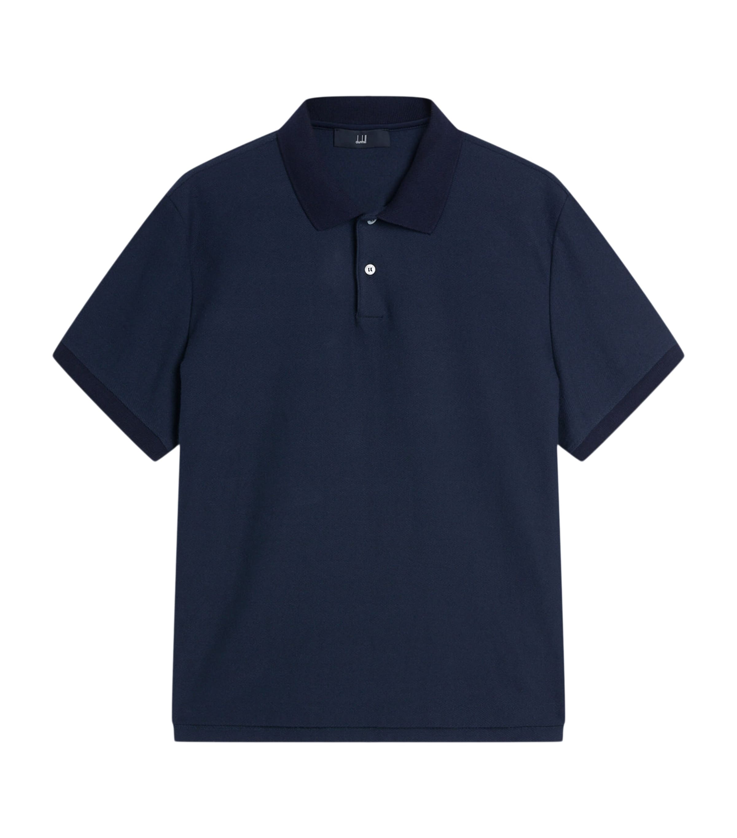 Dunhill Mens Cotton Herringbone Polo Shirt Navy