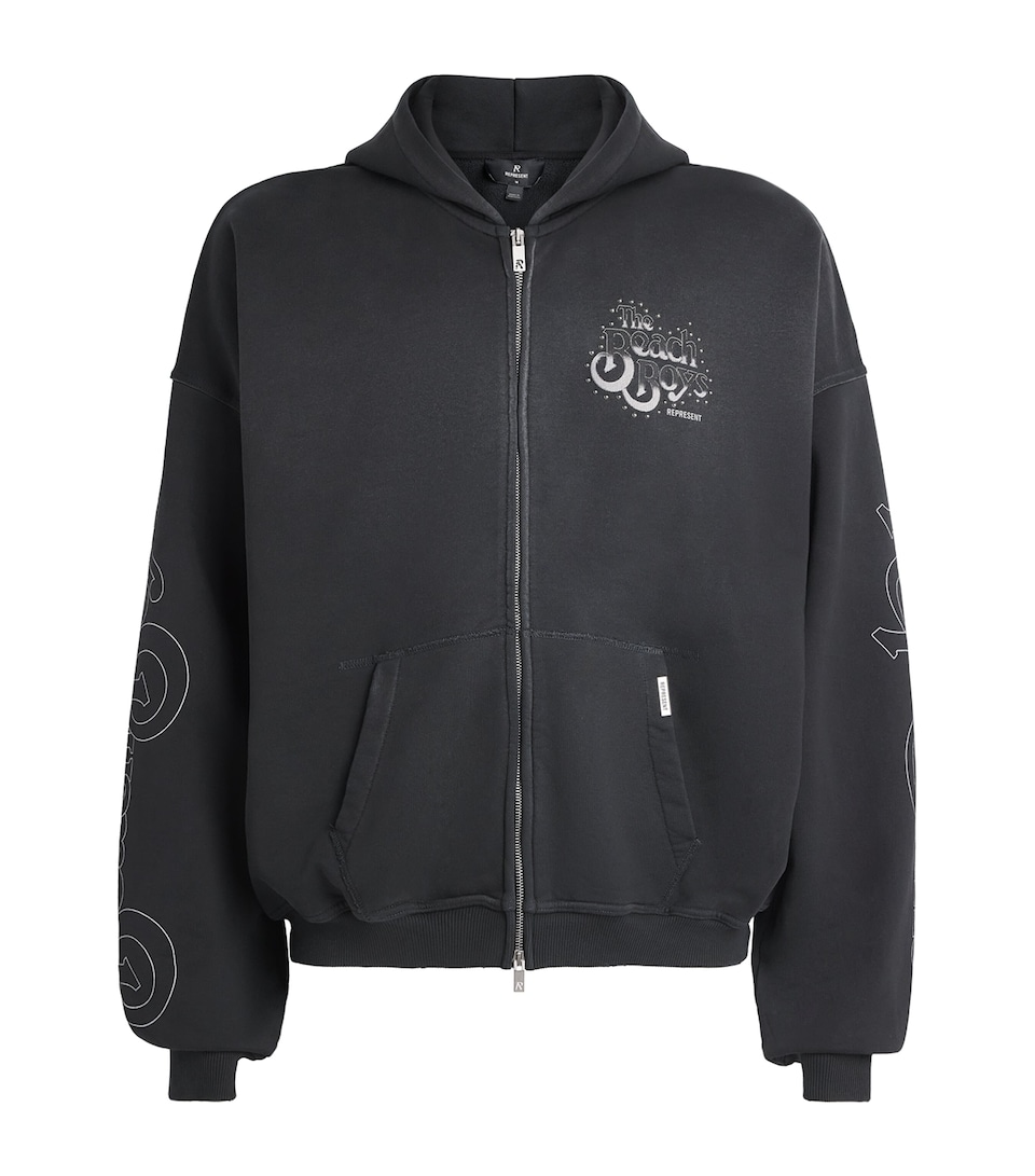 Represent Mens Beach Boys Endless Summer Zip-Up Hoodie Stained Black