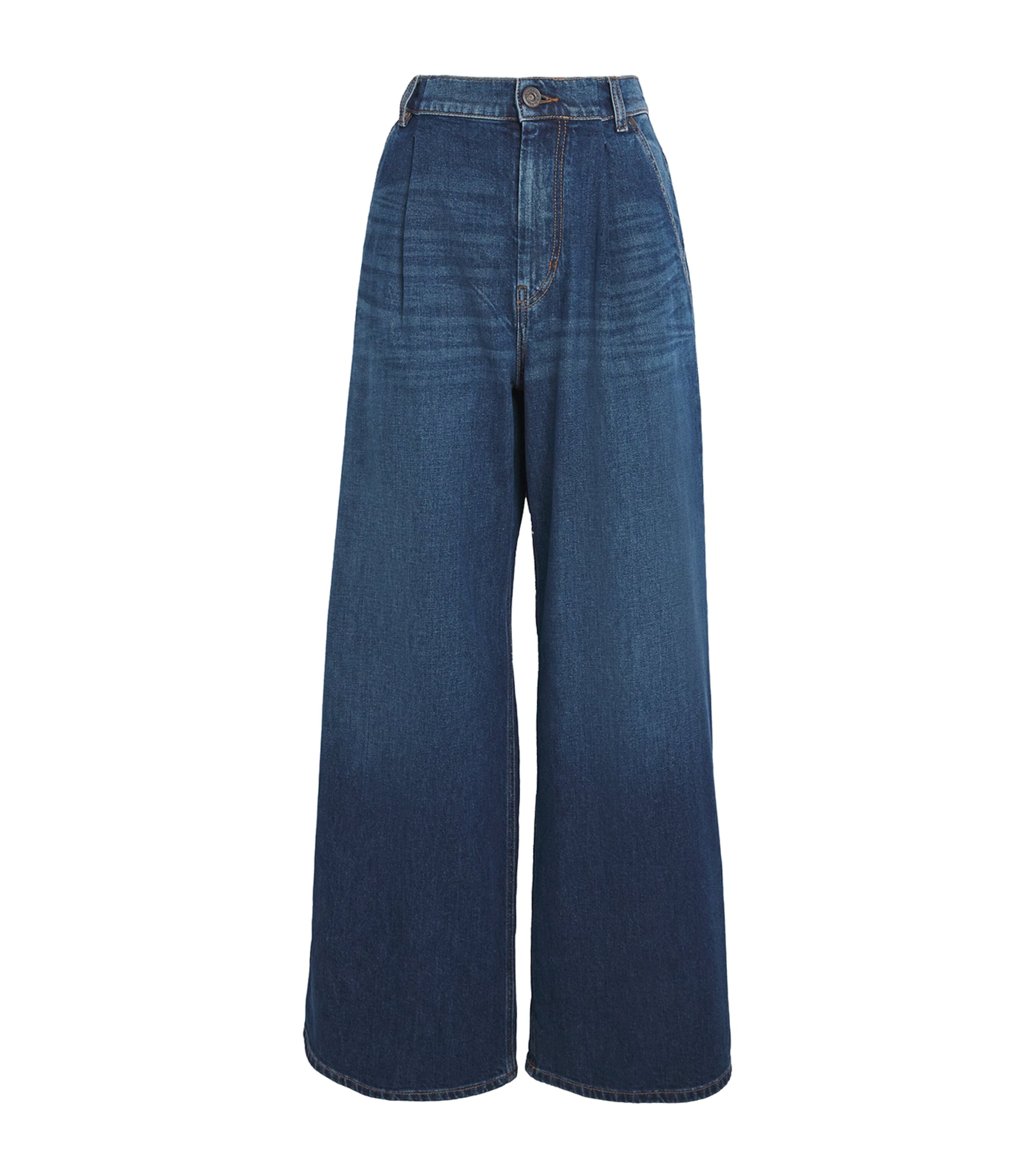 Pleated Wide-Leg Jeans