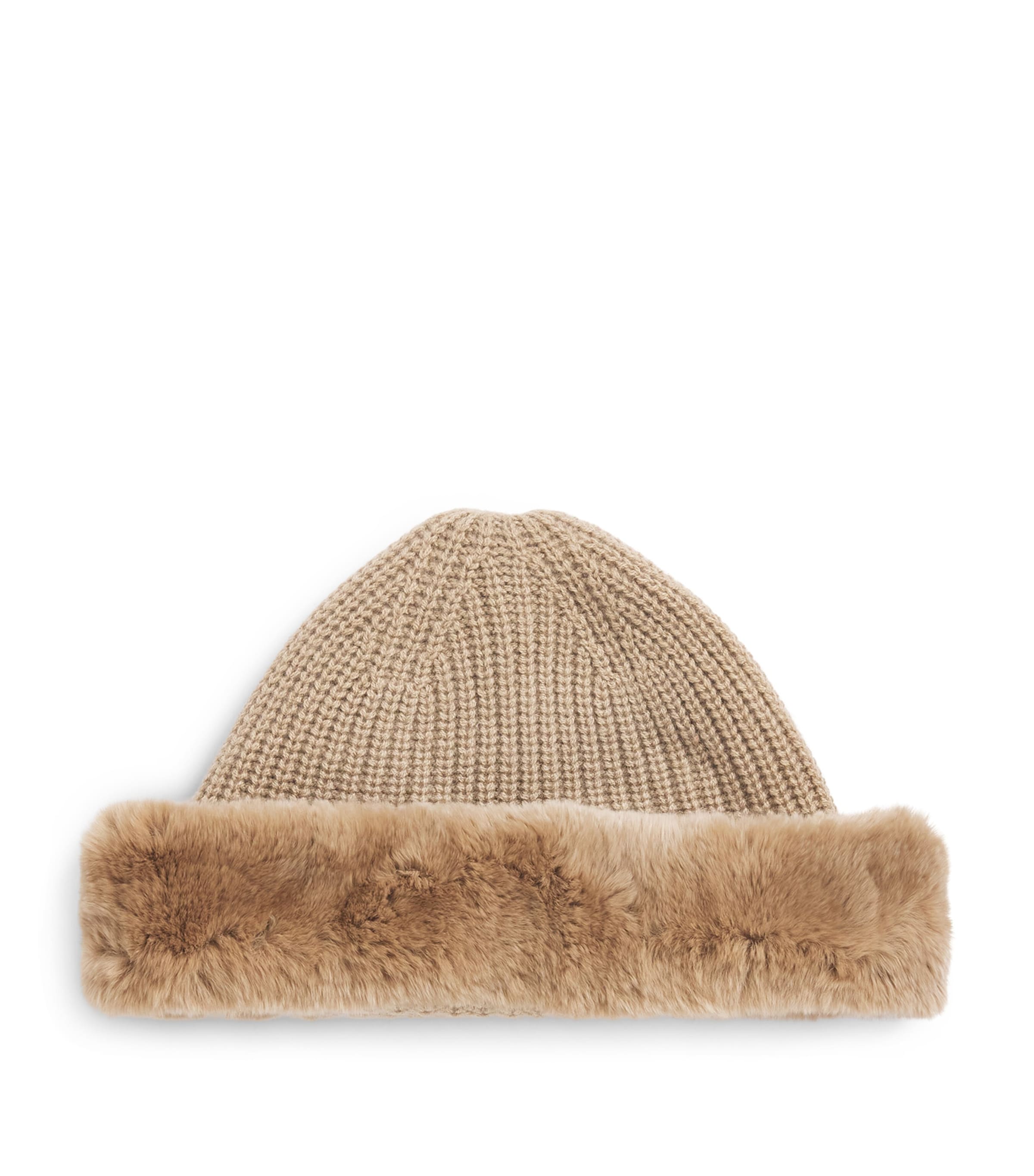 Yves Salomon Wool-Cashmere Rabbit Fur Trim Beanie