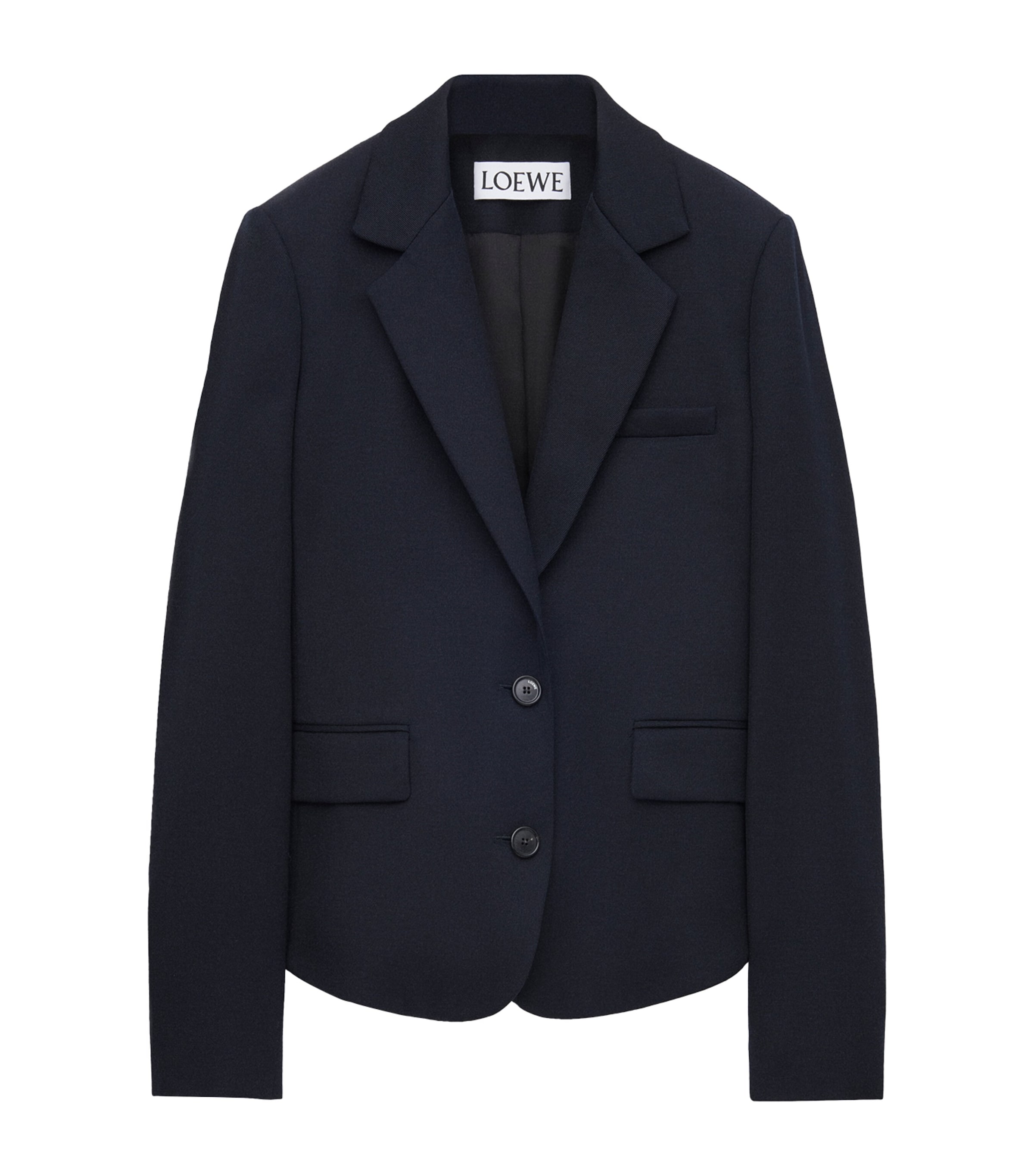 LOEWE Womens Wool Buckle-Back Blazer Navy Blue