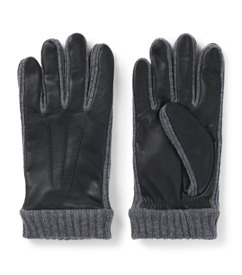 Leather Wool-Trim Gloves