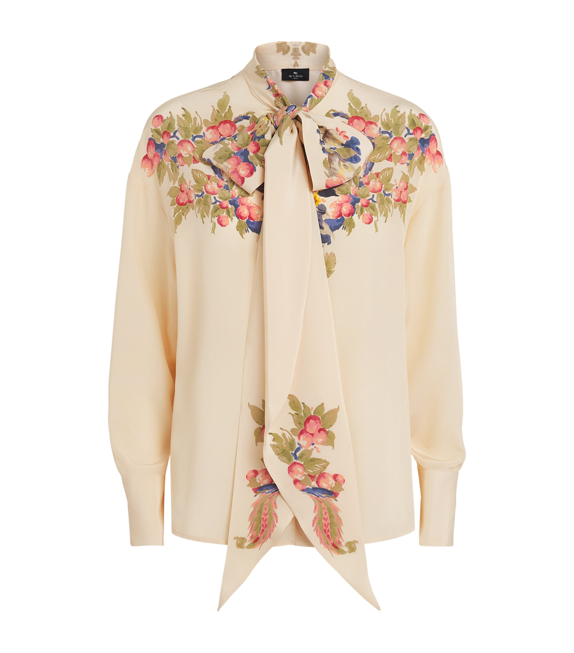 Etro Womens Silk Floral Tie-Neck Blouse Print White Bs