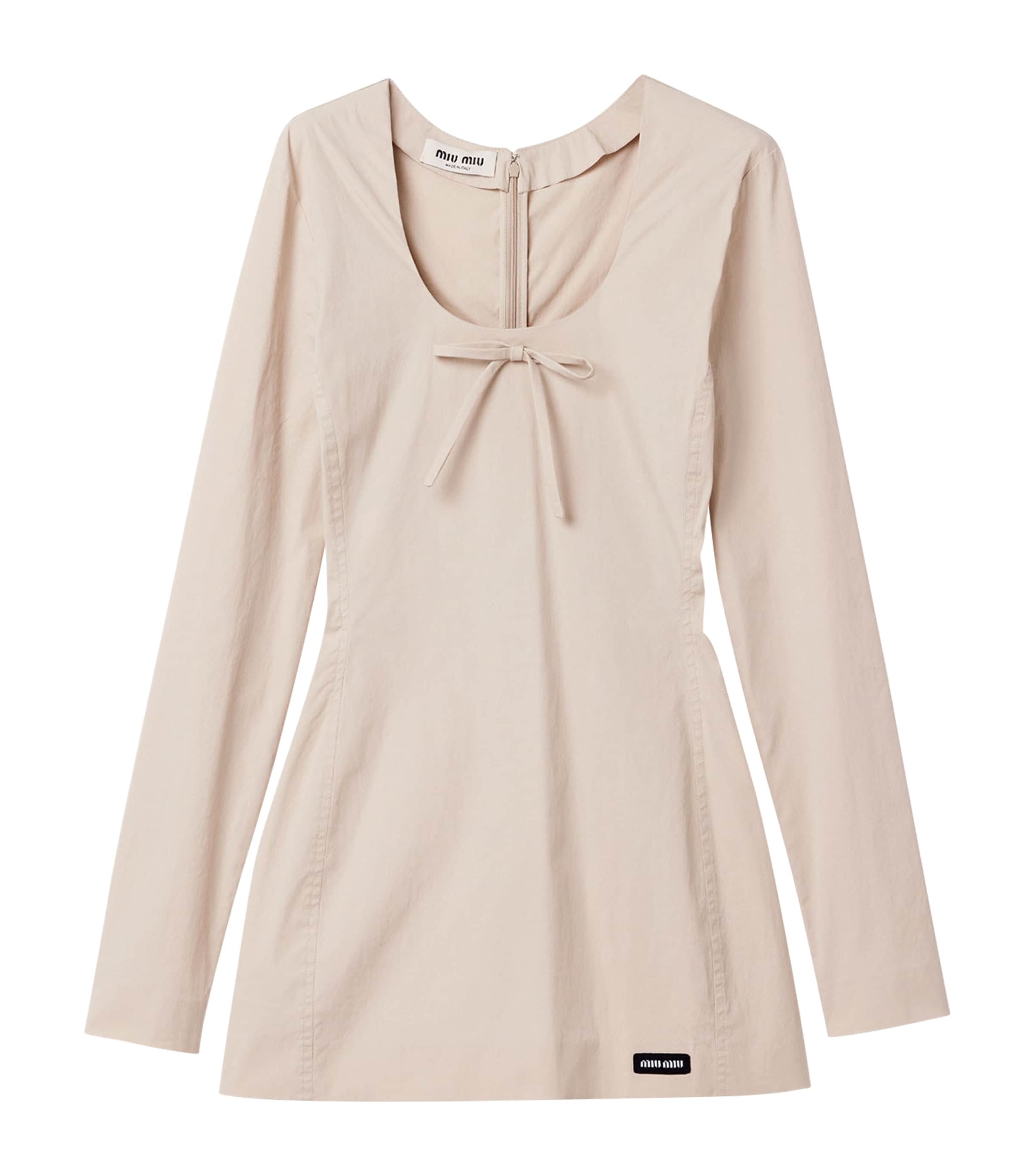 Miu Miu Womens Cotton Poplin Bow Mini Dress Neutral