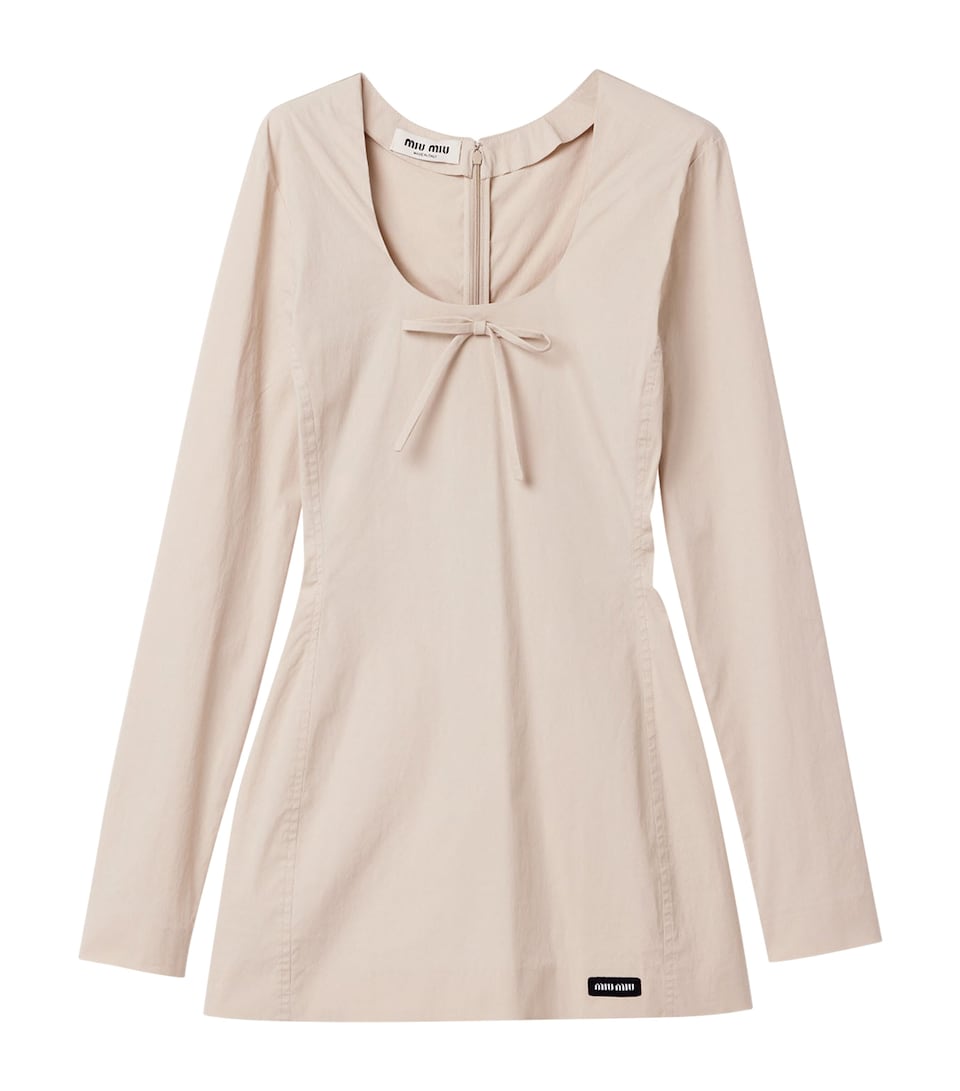 Miu Miu Womens Cotton Poplin Bow Mini Dress Neutral