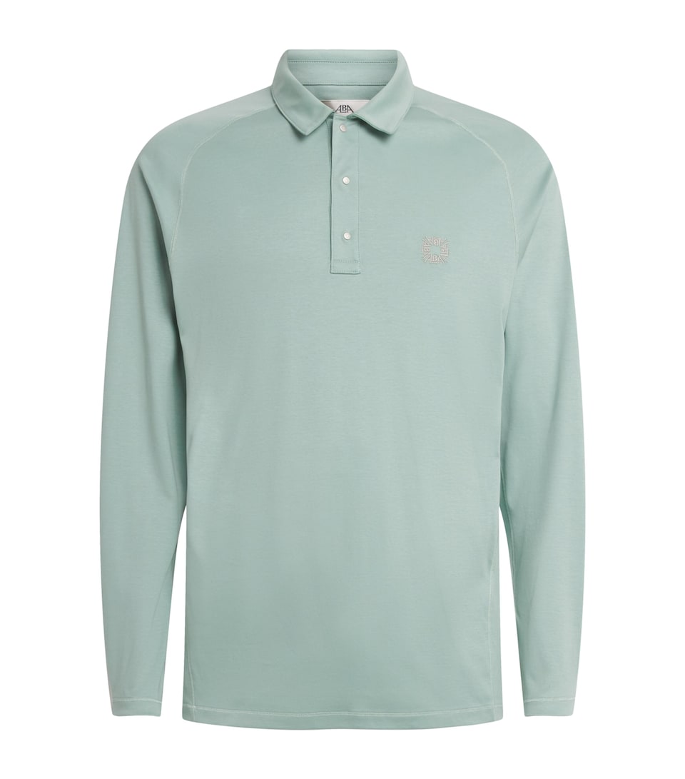Alba Mens Cotton Piquet Long-Sleeve Polo Shirt Sage