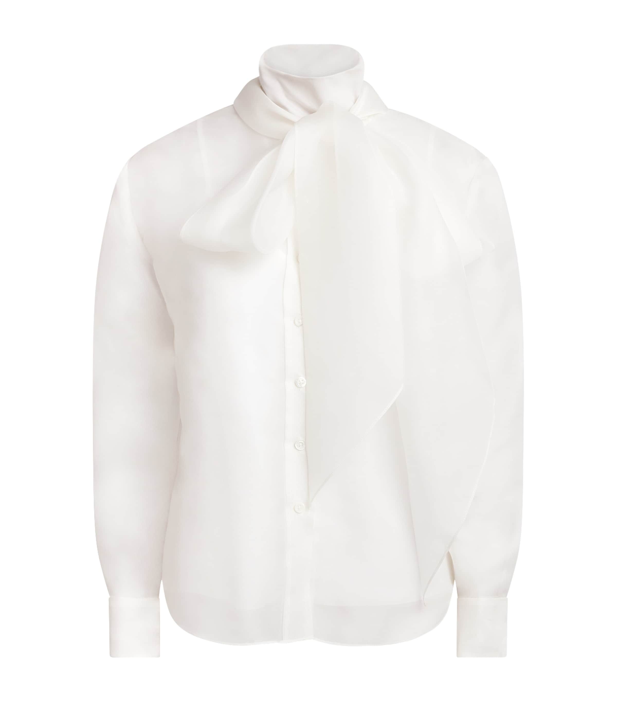 Carolina Herrera Womens Silk Pussybow Blouse White