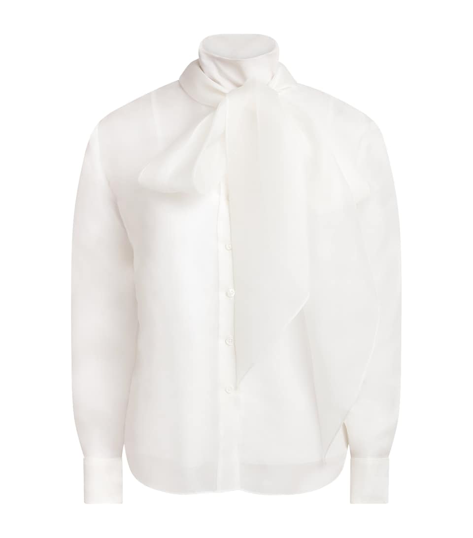 Carolina Herrera Womens Silk Pussybow Blouse White