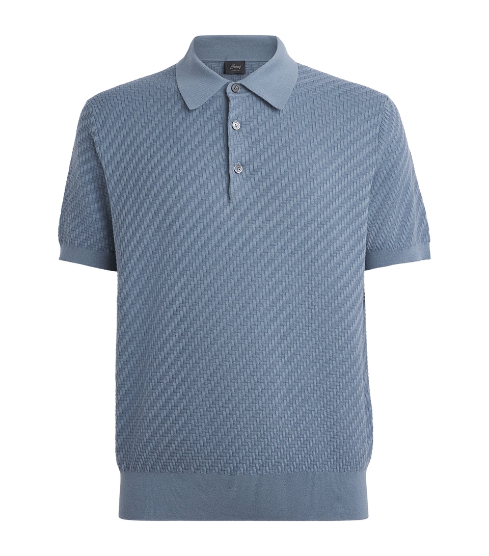 Brioni Mens Cotton-Silk-Cashmere Woven Polo Shirt