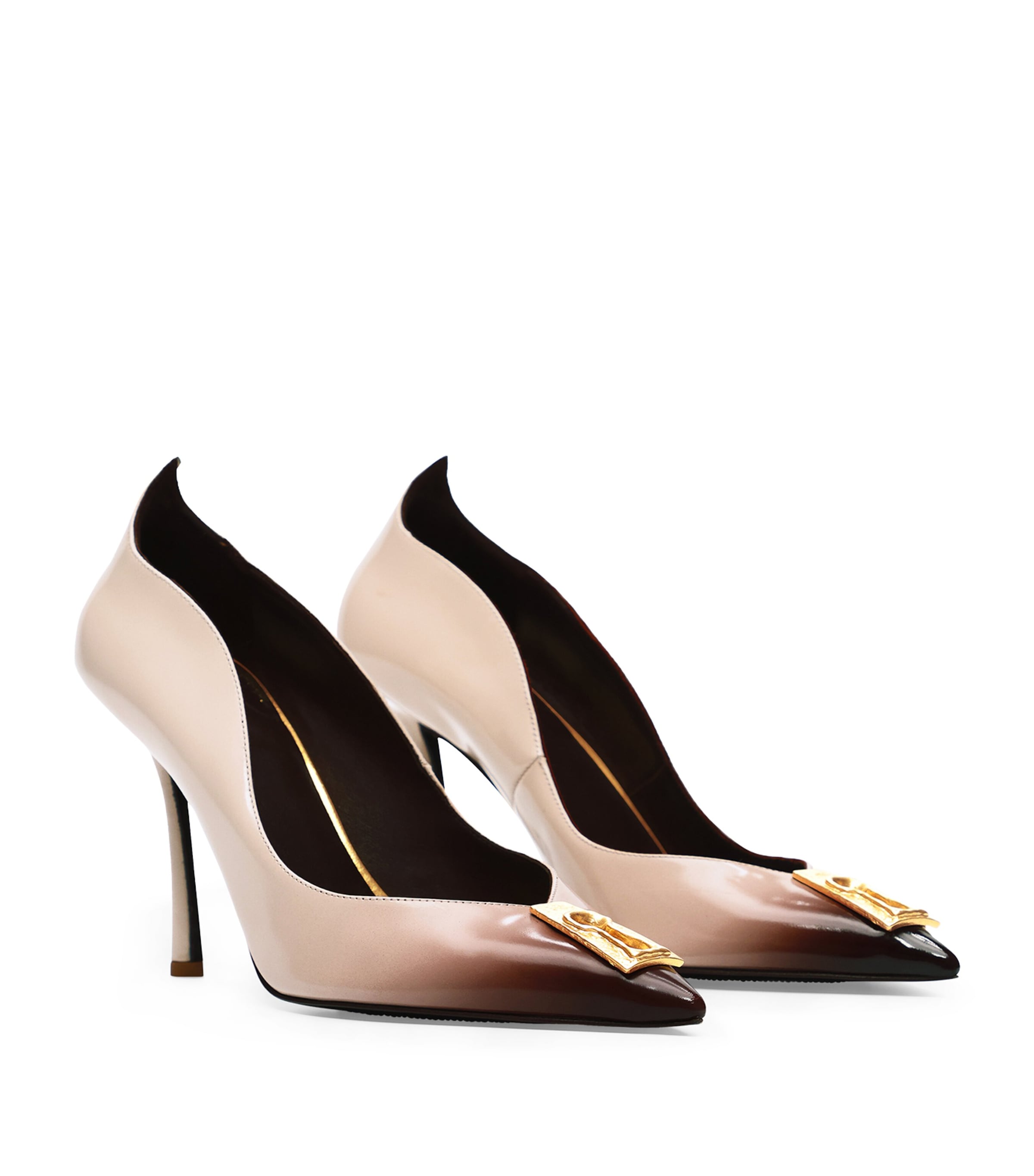 Schiaparelli Patent Leather Keyhole Pumps 105 Brown / Nude
